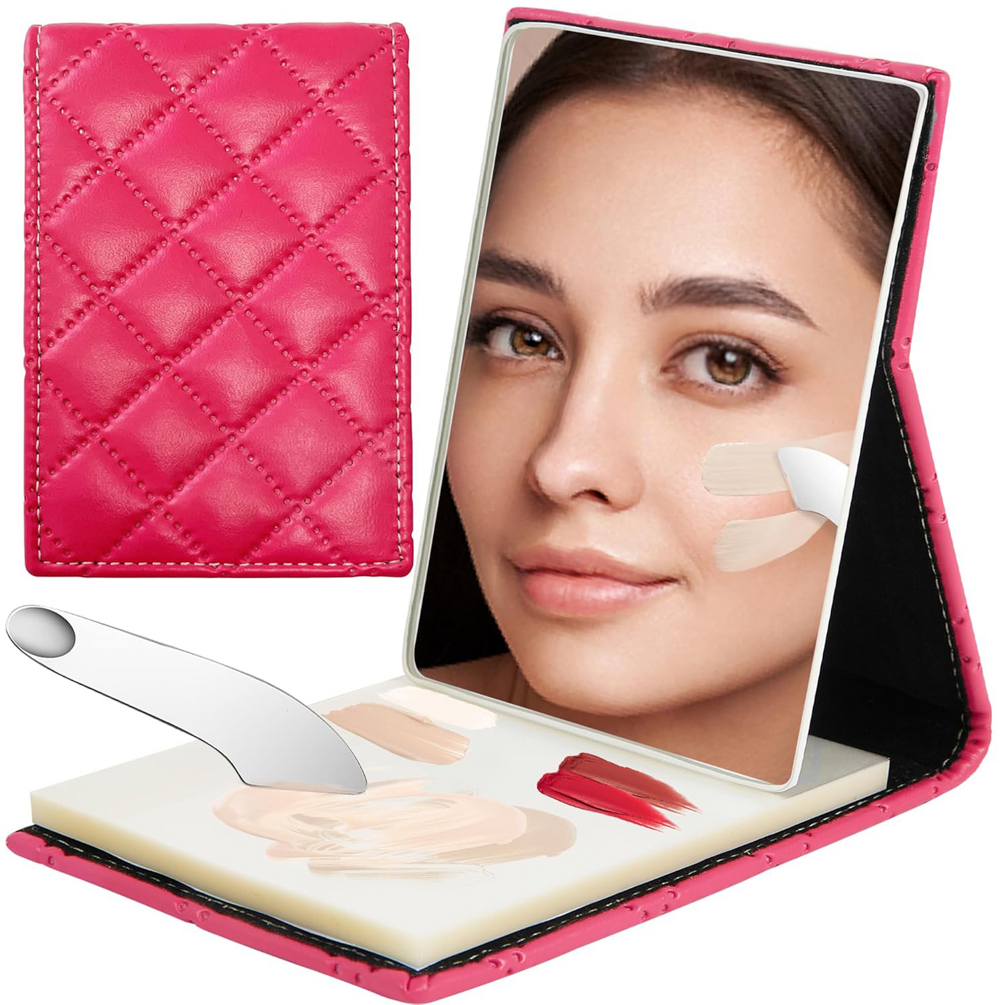 Foundation Cream Makeup Mixing Palette Set – Portable Travel Mirror with Disposable Palette Papers