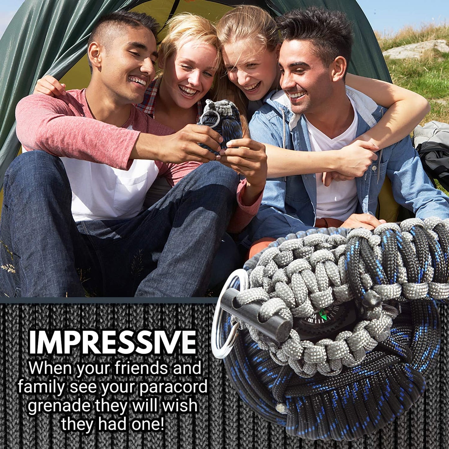 48-in-1 Paracord Survival Grenade Kit | Portable Outdoor Emergency Gear Set with Compass