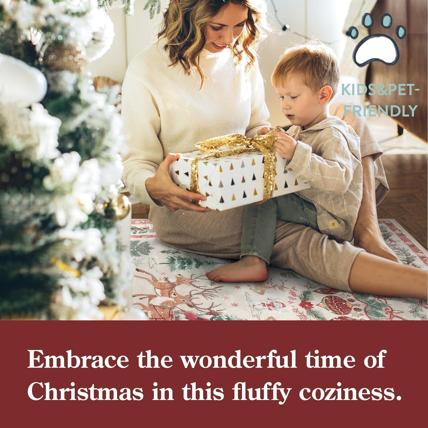 Christmas Runner Rug 2x8 Beige – Washable Non-Slip Carpet for Hallway, Kitchen, and Bathroom