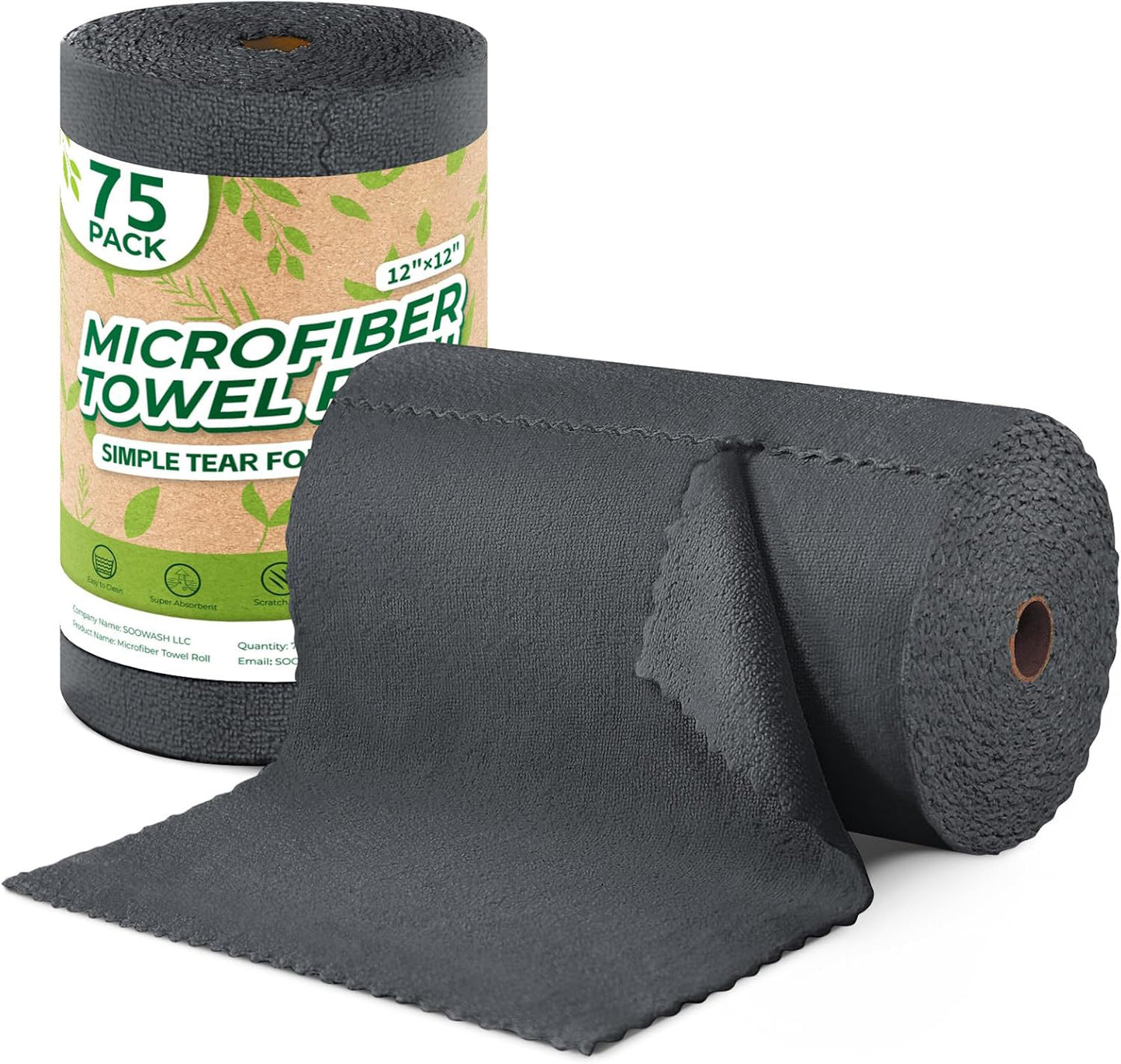 Microfiber Cleaning Cloth Roll – 75-Pack Tear-Off Towels | Reusable, Scratch-Free Dishcloth