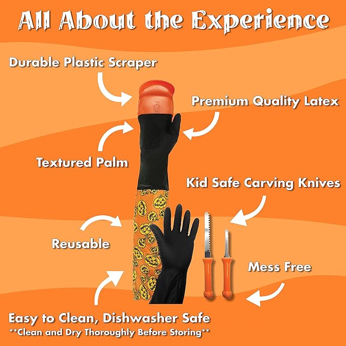 Pumpkin Gutting Glove Set for Halloween – Mess-Free Carving Innovation | Say Goodbye to the Mess, Carve Jack-o’-Lanterns with Ease