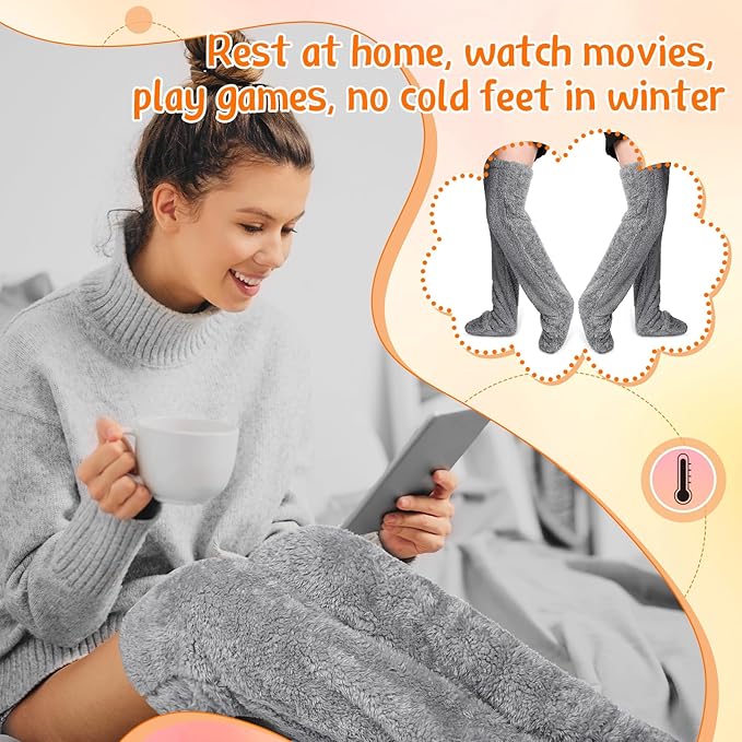 2 Pairs of Fuzzy Over-the-Knee Warm Socks for Women – Winter Plush Leg Warmers