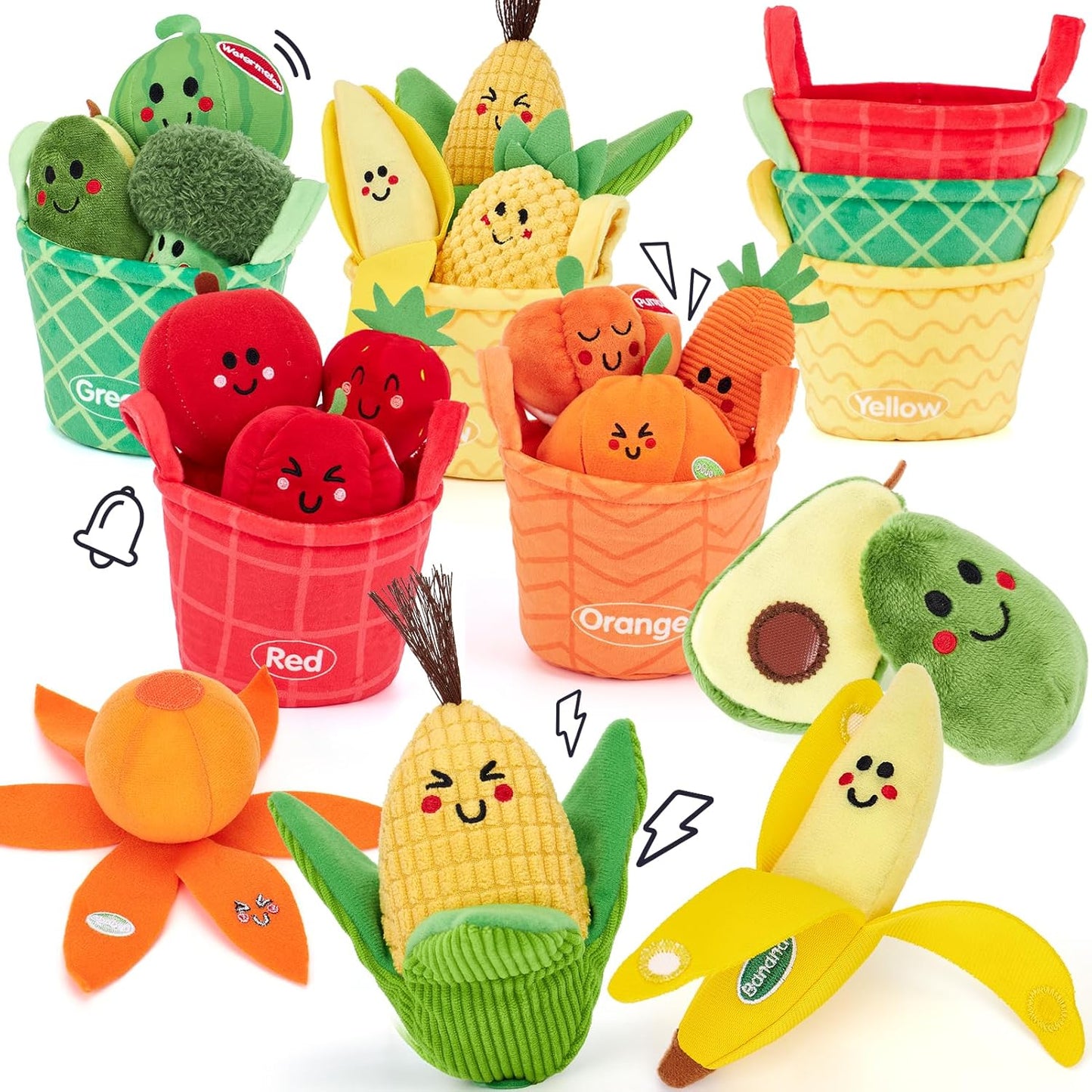 Baby Sensory Toys – 16 PCS My First Fruit & Vegetable Sorting Playset | Crinkle & Rattle