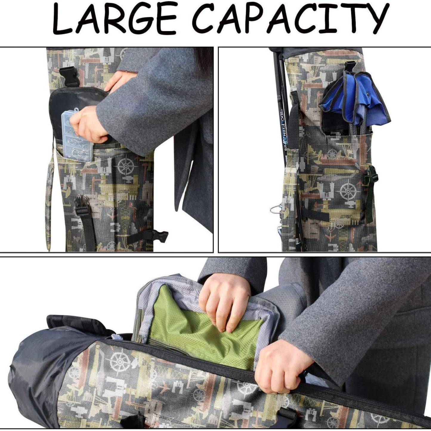 Durable Canvas Fishing Rod & Reel Organizer Bag – Holds 5 Poles & Tackle