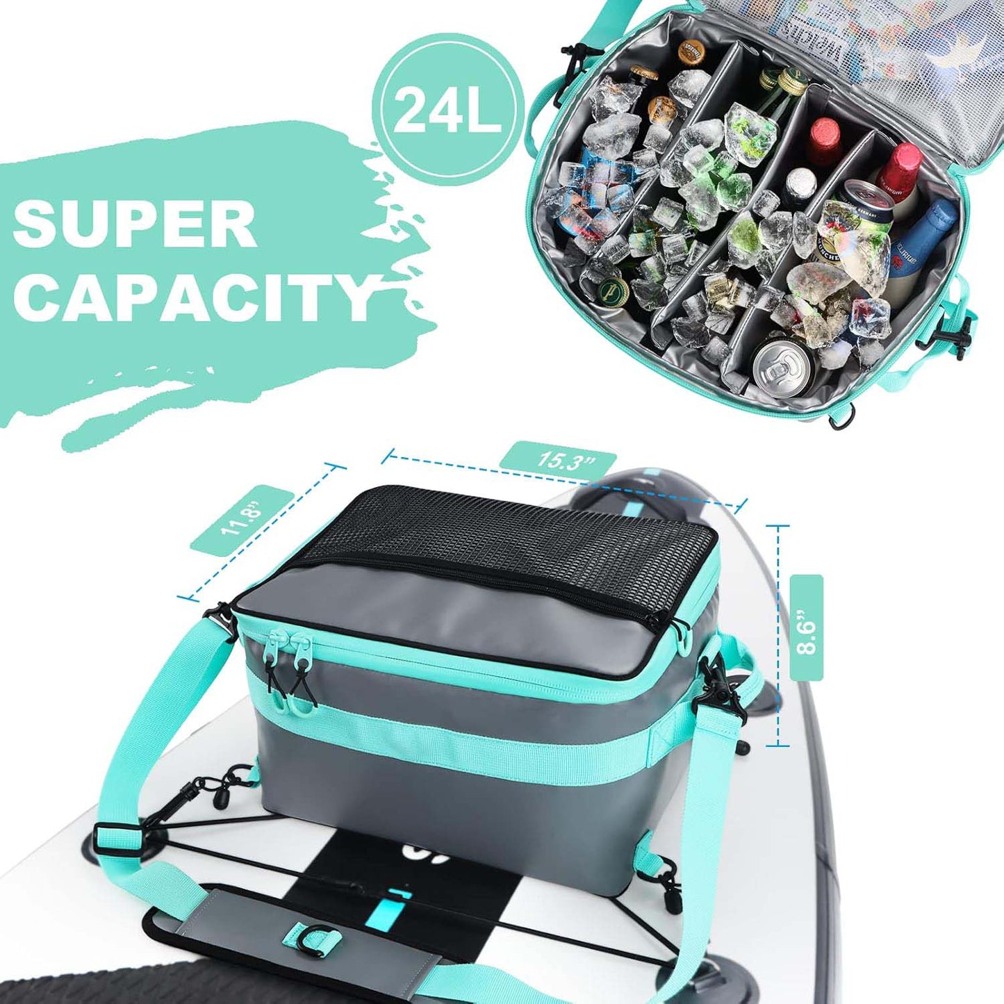 Waterproof Paddleboard Cooler – Durable PVC SUP Cooler Deck Bag with Mesh Top Pocket