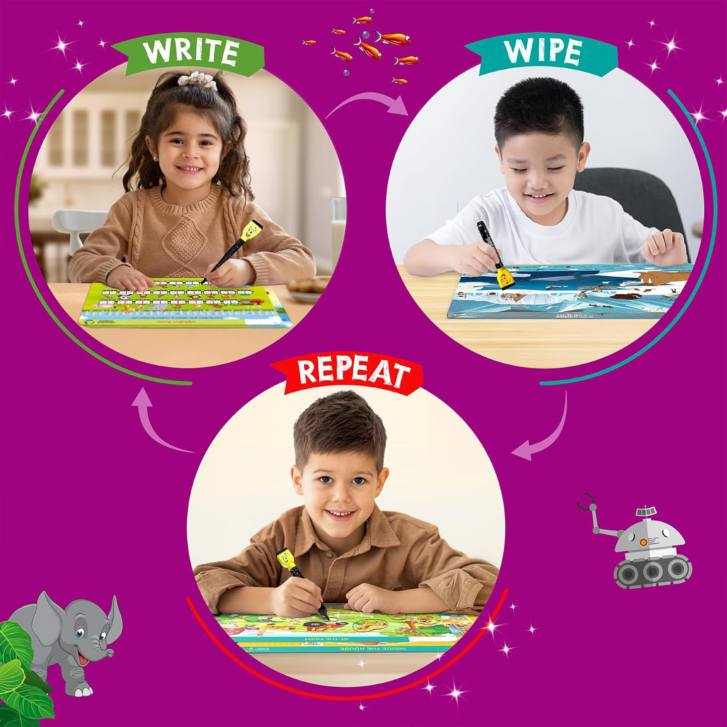 Write & Wipe Activity Mat Set – 6 Double-Sided Reusable Mats