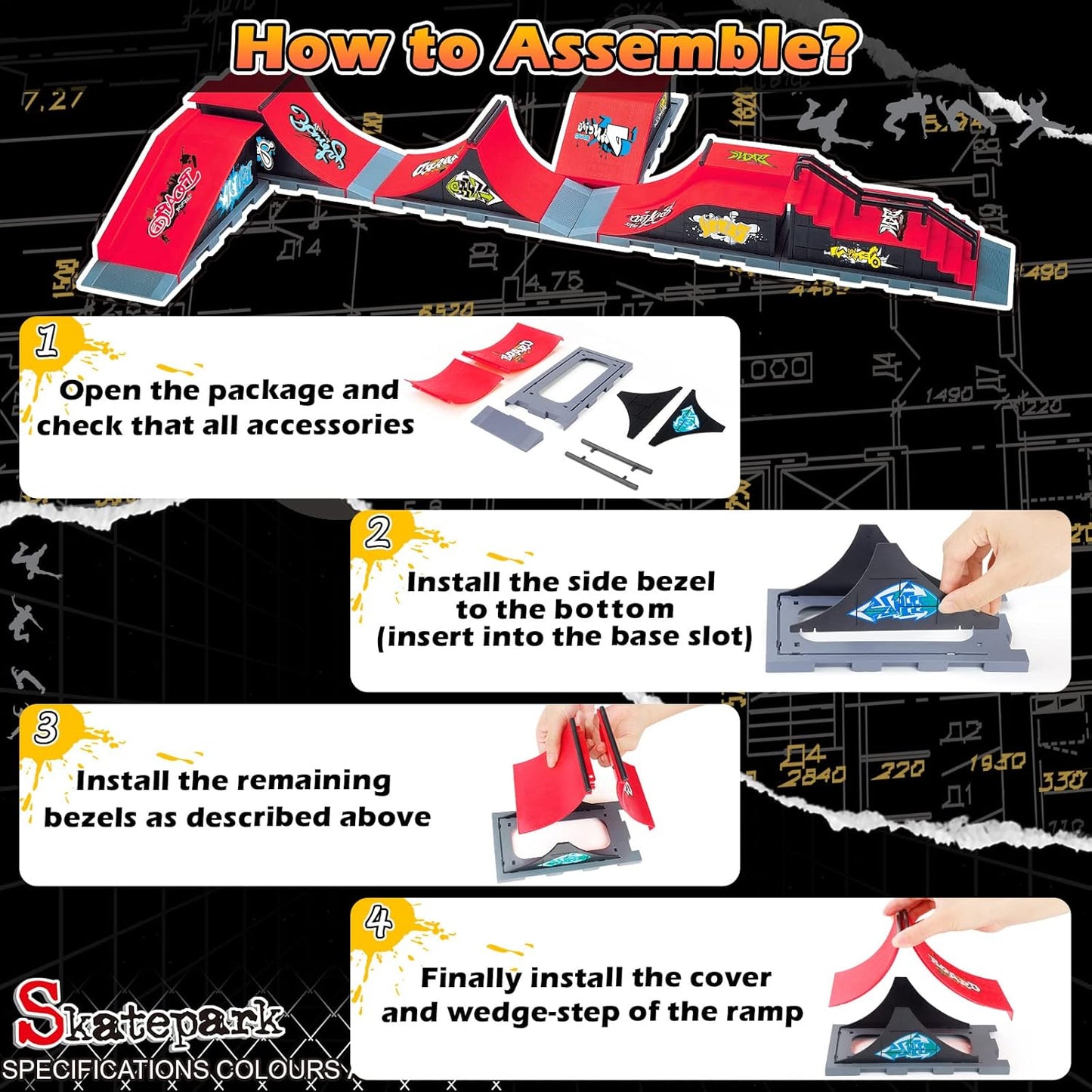 6-in-1 Finger Skateboard Ramp Set – Large Skatepark Kit for Fingerboard Training