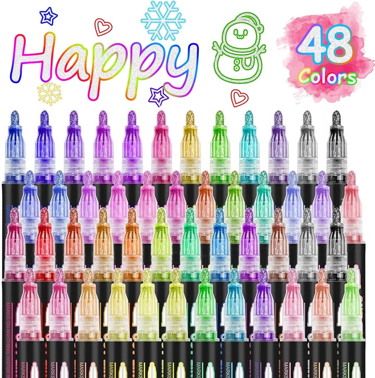 Double Line Shimmer Metallic Outline Markers – 36 Colors | For Doodle Art