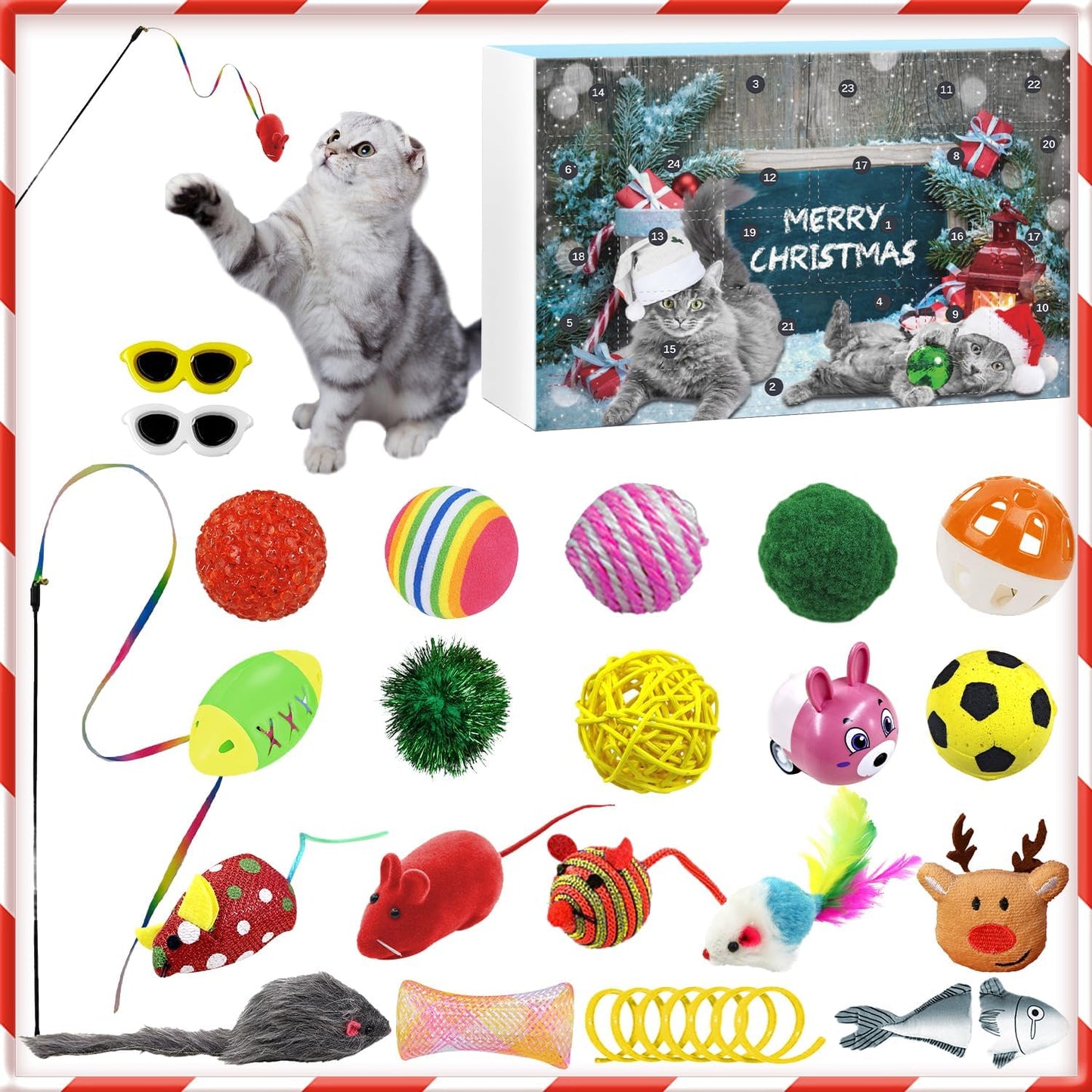 Cat Advent Calendar Deluxe Set – 24 Interactive Toys with Collar & Cat Wand
