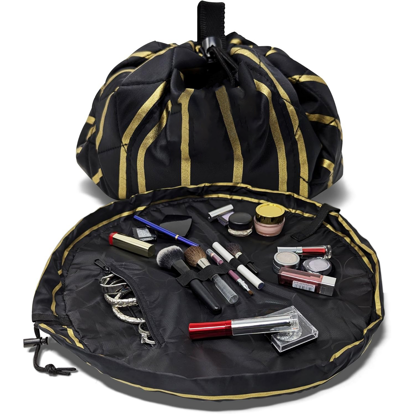 Drawstring Makeup Bag – Portable Travel Organizer with Pockets and Handles