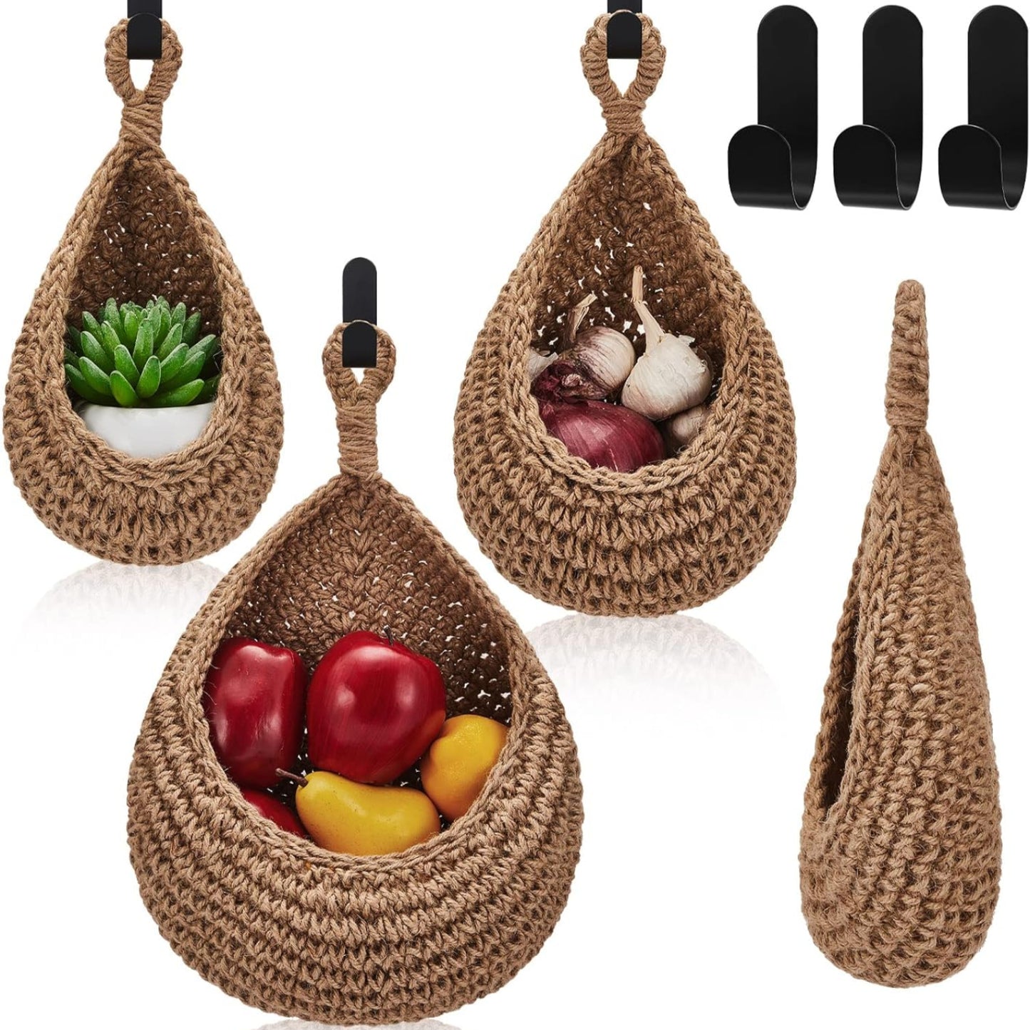 Wall Hanging Baskets – Boho Teardrop Cotton Storage for Vegetables & Fruits