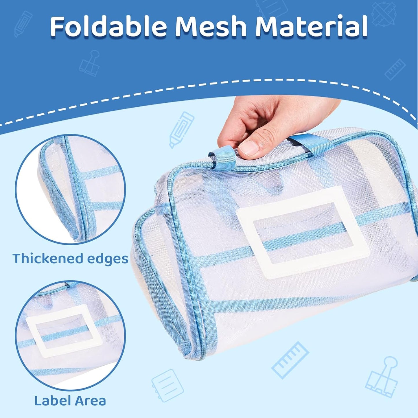 Zippered Mesh File Bag – Triple Layer L-Shaped Opening, A4 Size, with Label Area