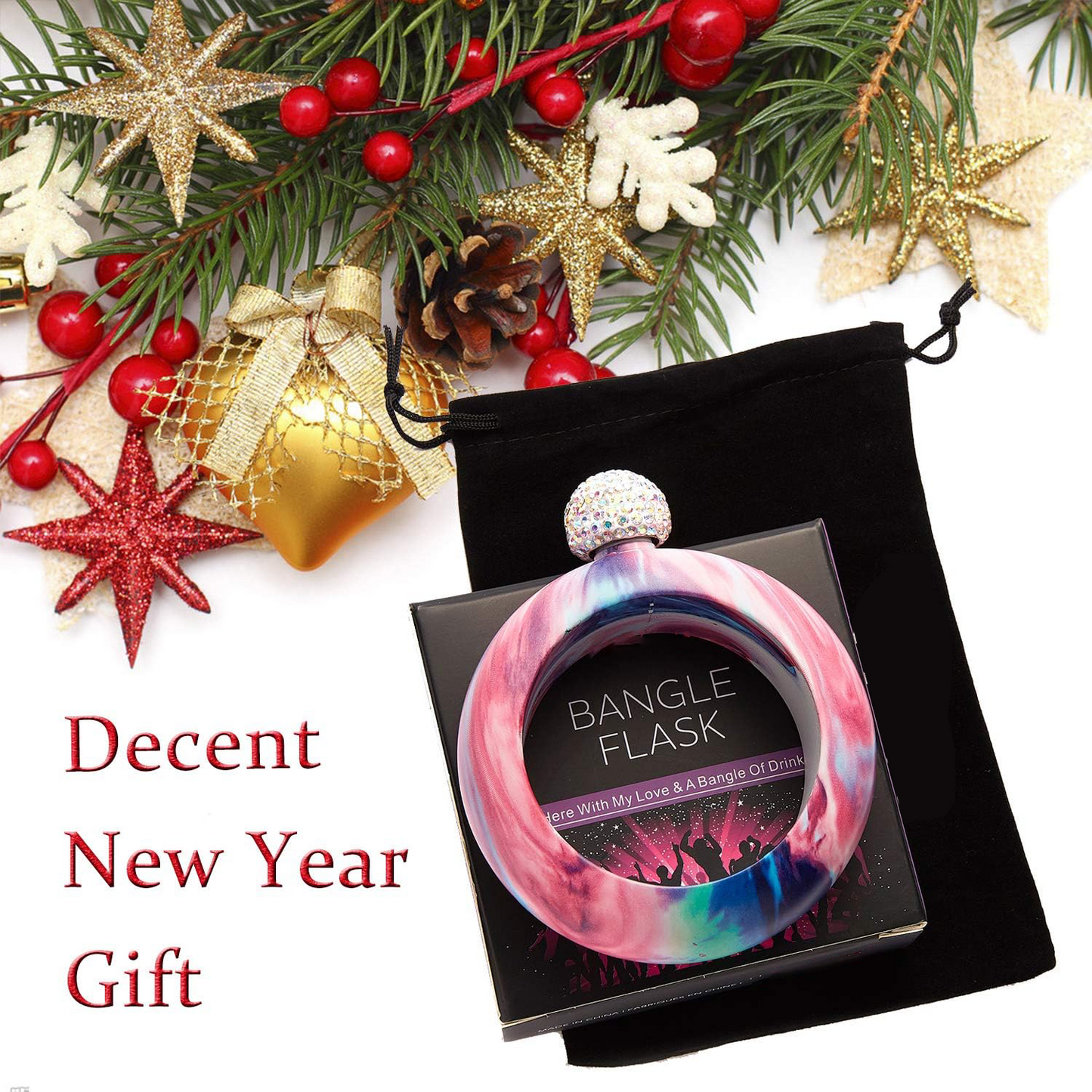 Bracelet Flask – Creative 304 Stainless Steel Hidden Alcohol Bottle with Crystal Cap, 3.5 oz