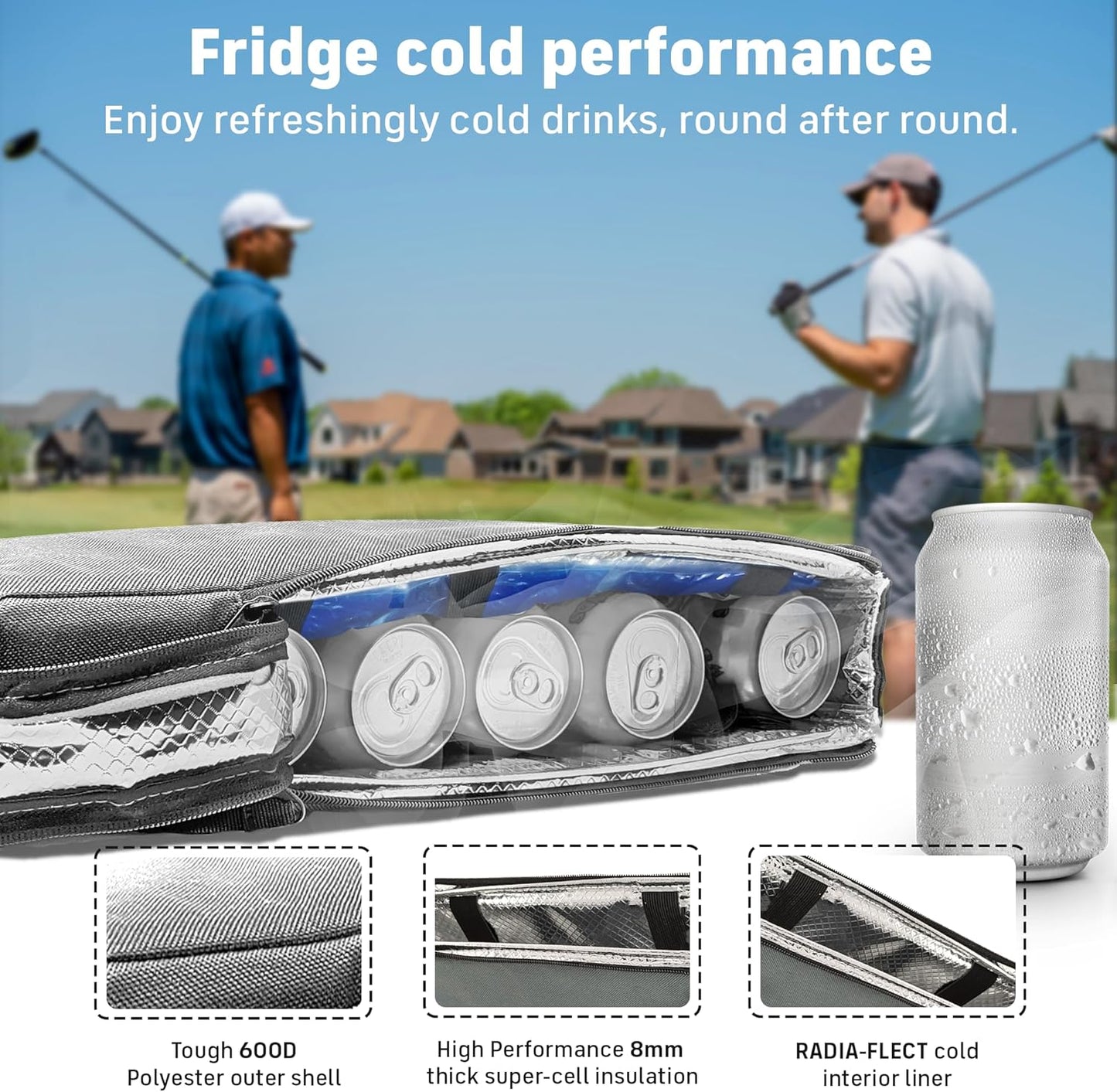 Golf Bag Cooler Sleeve – Insulated 6-Can Beer Holder with Ice Pack