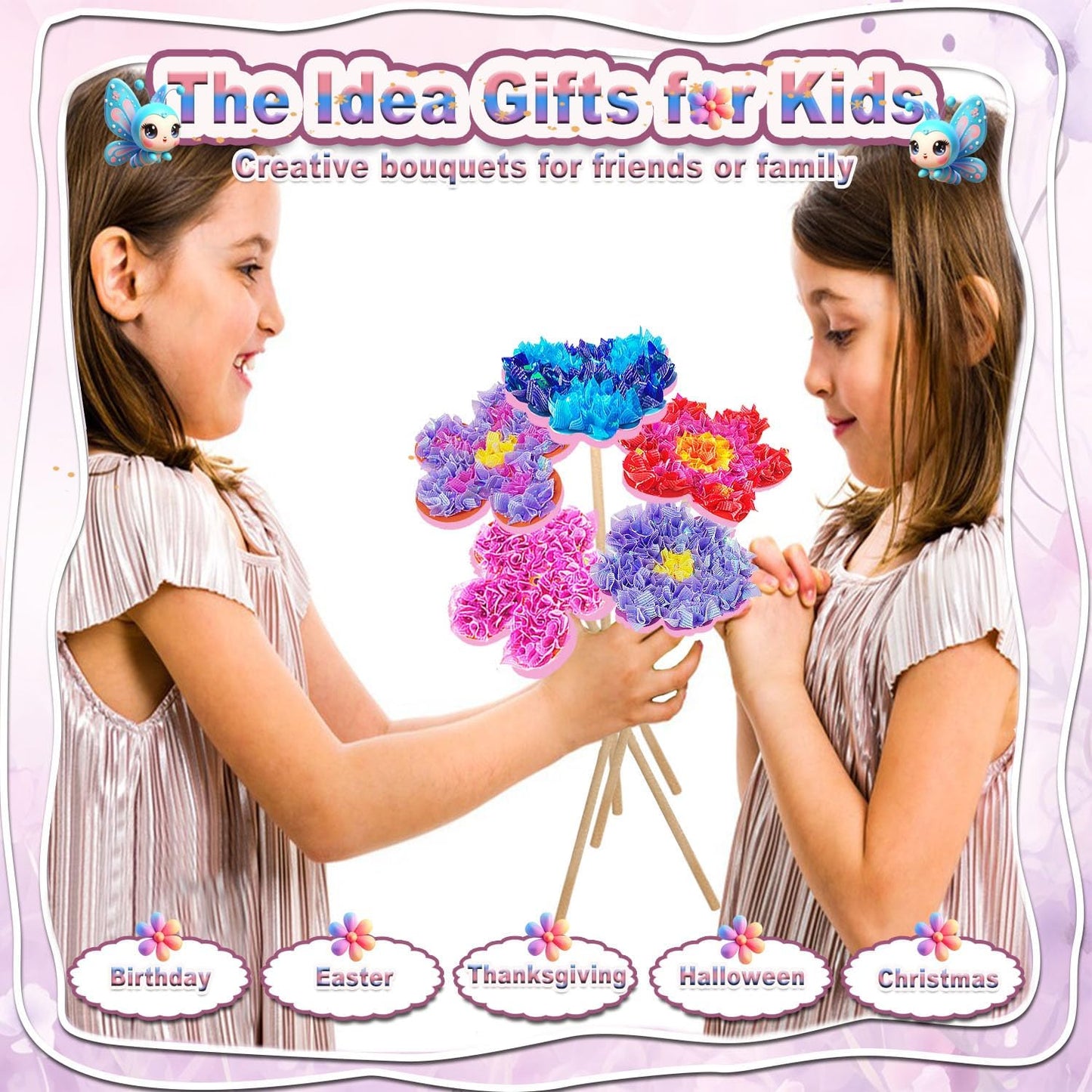 Poke Art Bouquet Set – Creative Flower Craft Toy with Wooden Vase