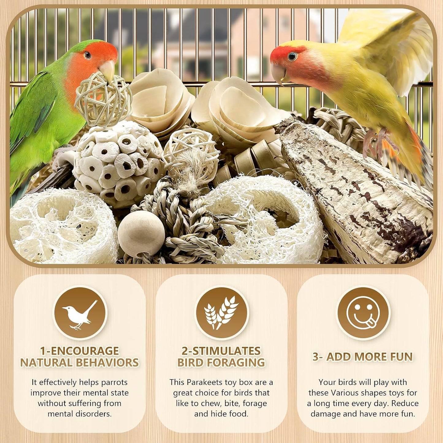 Natural Bird Toy Foraging Parrot Shredding Toys Box – Safe, Fun, and Engaging for Small-Medium Birds