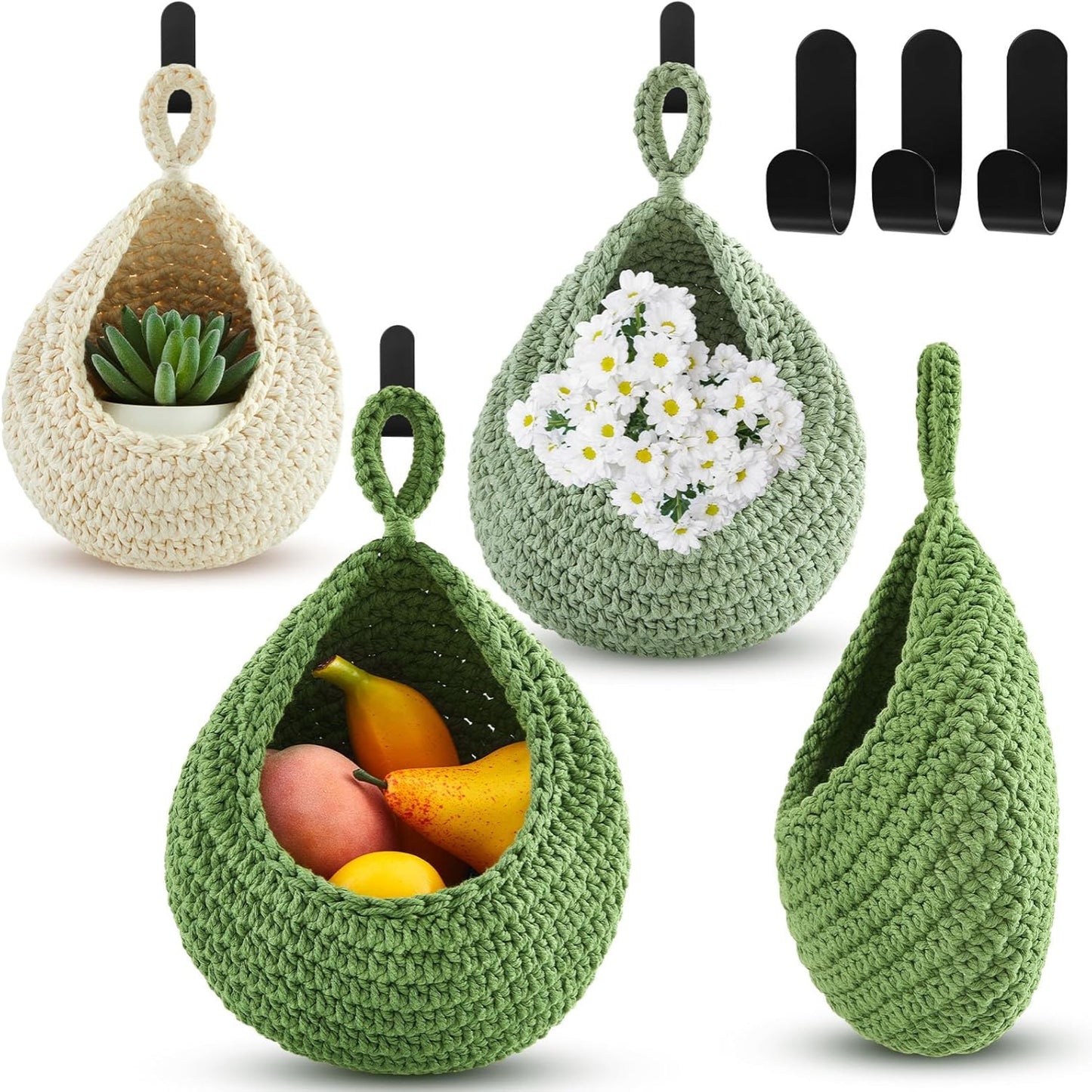 Wall Hanging Baskets – Boho Teardrop Cotton Storage for Vegetables & Fruits