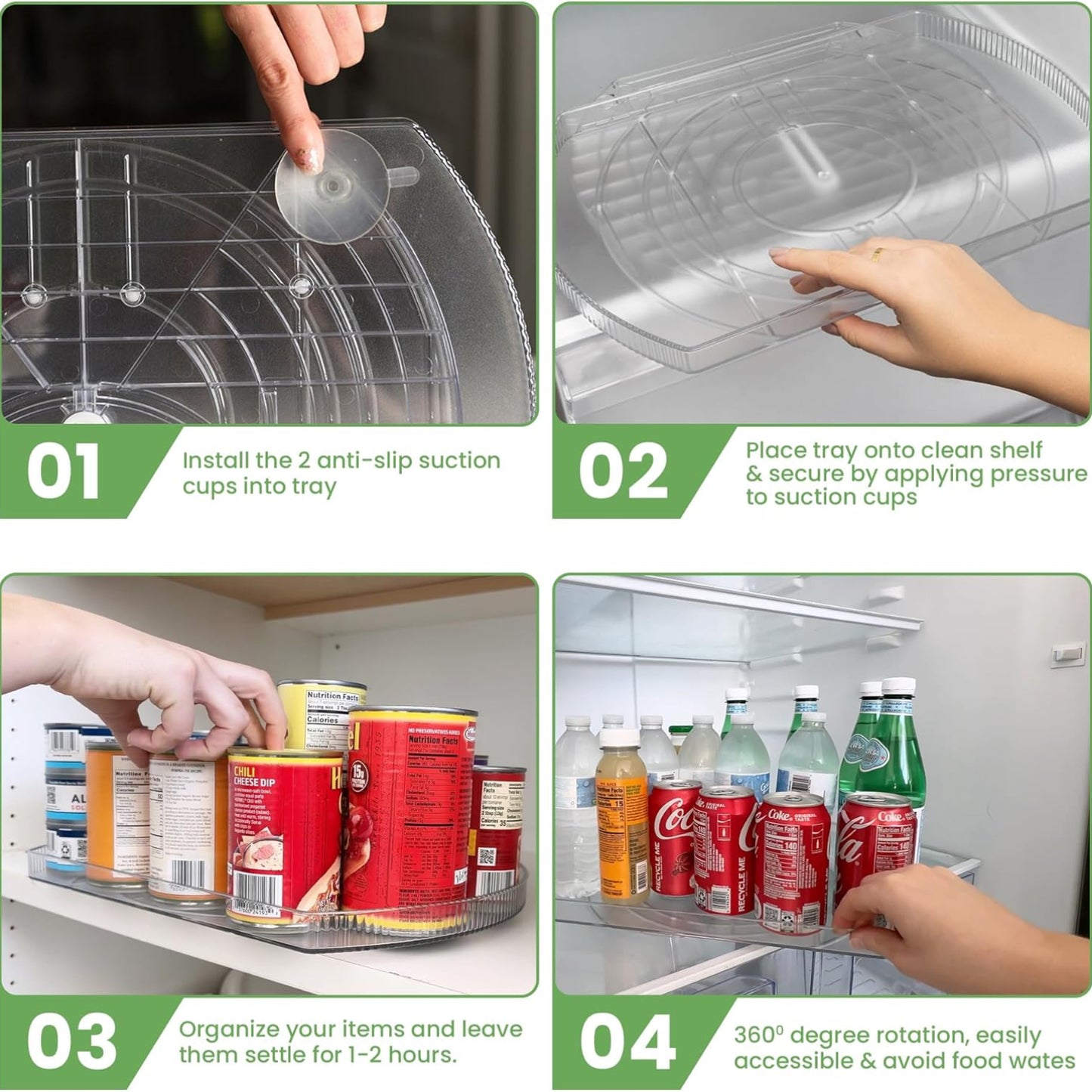 360° Rotating Lazy Susan – Rectangular Fridge Organizer for Easy Kitchen Storage