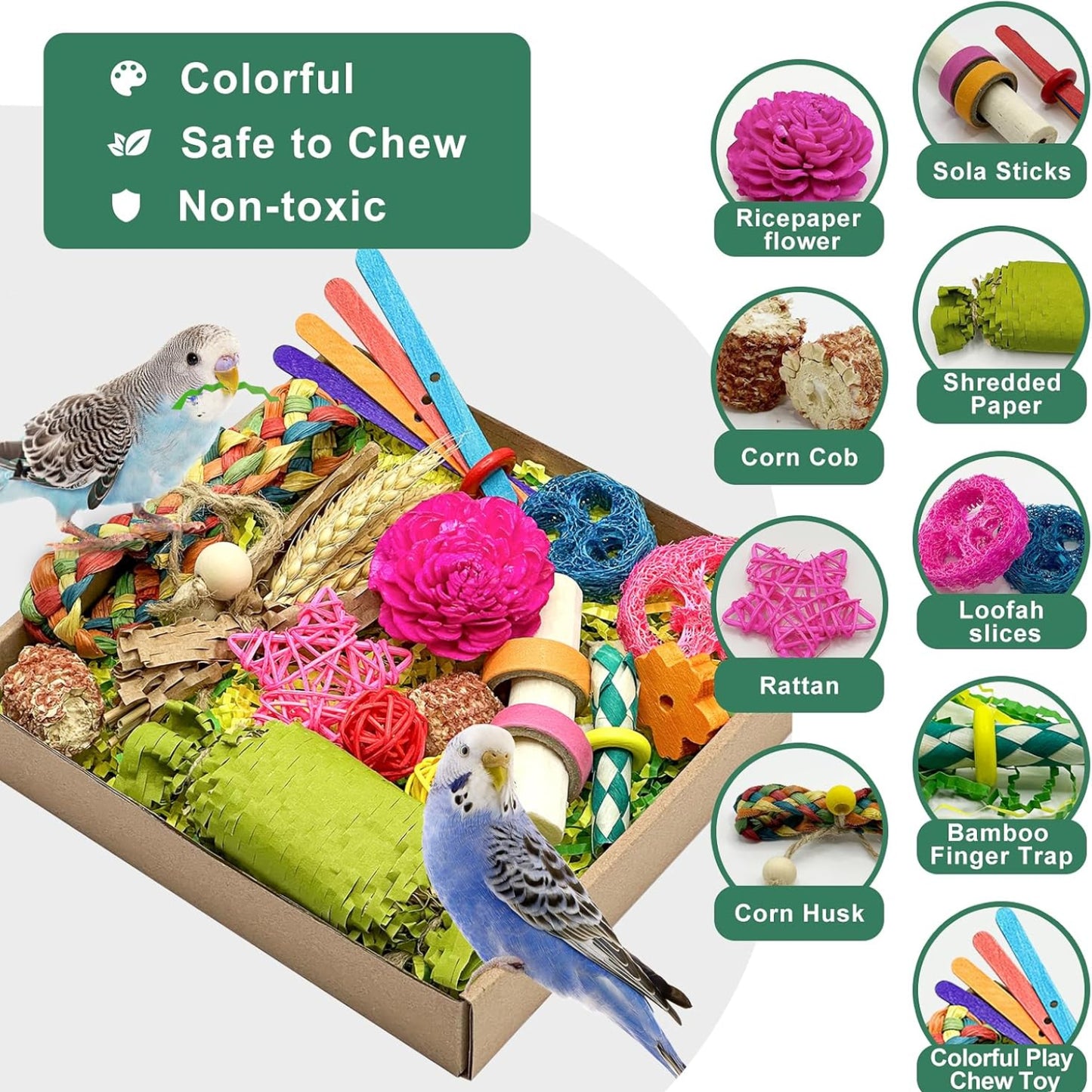 Natural Bird Toy Foraging Parrot Shredding Toys Box – Safe, Fun, and Engaging for Small-Medium Birds