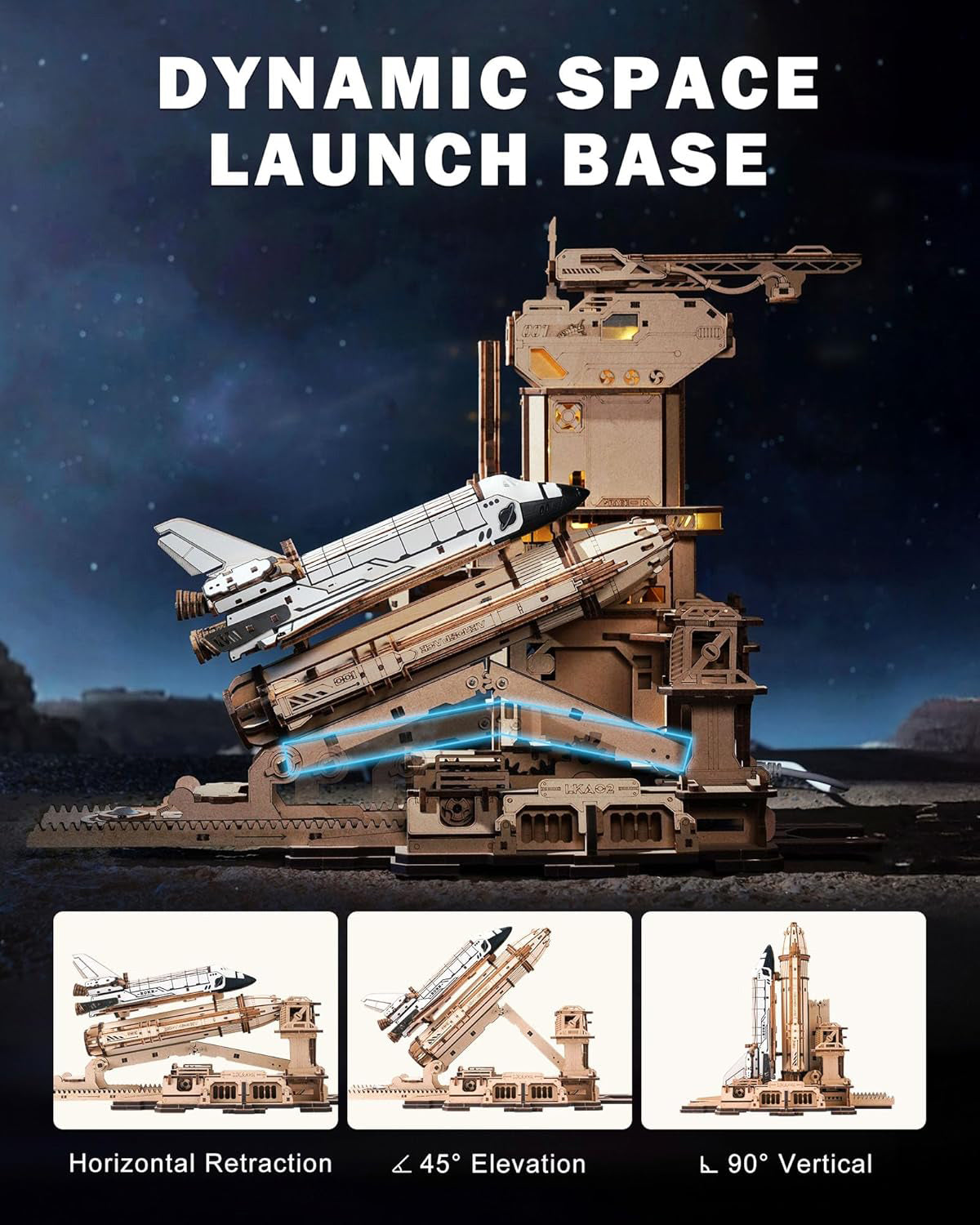 Space Shuttle Launch Simulation Model Kit – 446 Pieces, Retro Space Design with LED Lighting