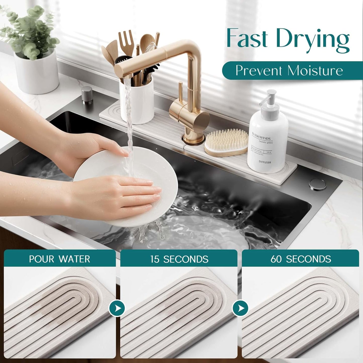 Diatom Sink Drying Stone Mat – Quick-Dry Water Absorbing Tray for Kitchen & Bathroom