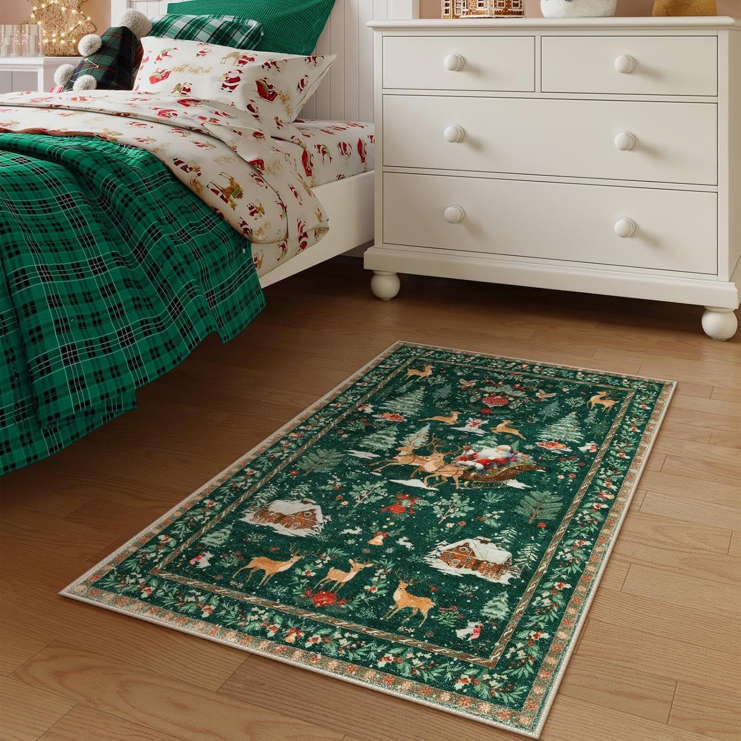 Christmas Runner Rug 2x8 Beige – Washable Non-Slip Carpet for Hallway, Kitchen, and Bathroom