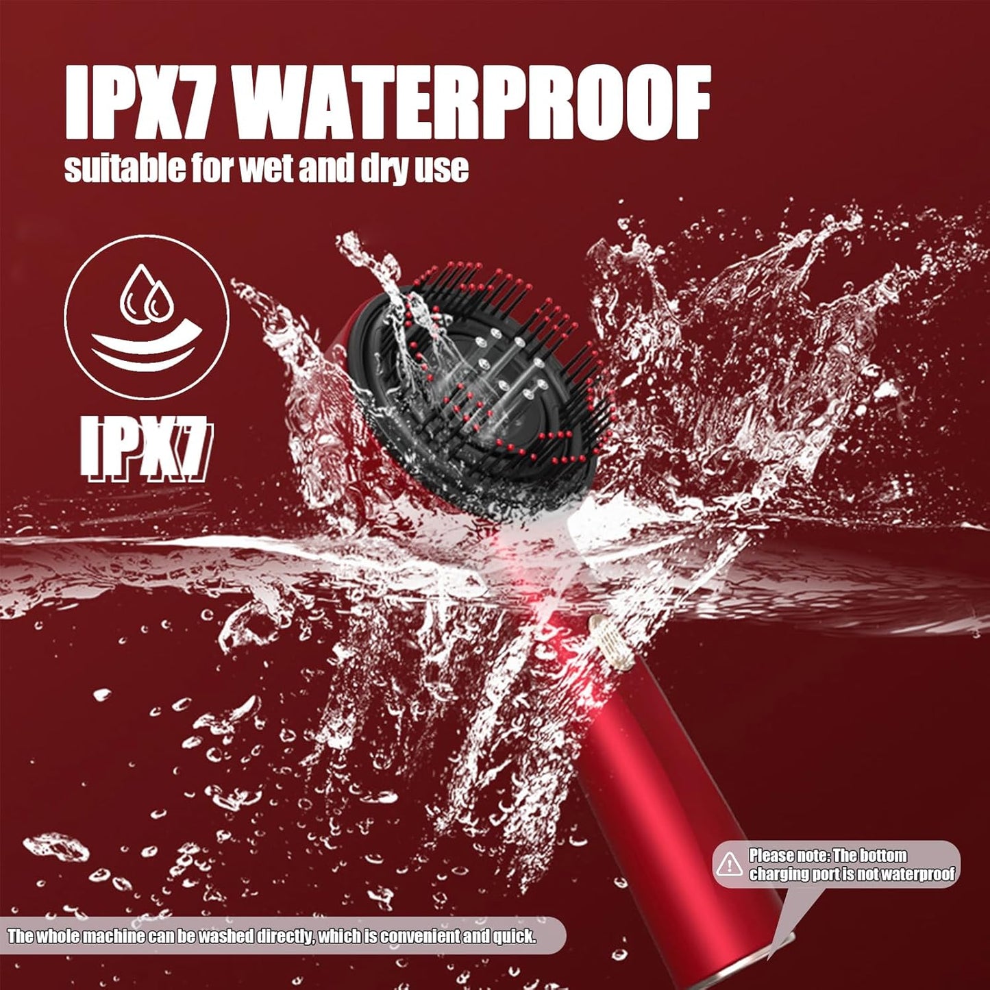 Red Electric Scalp Massager – Cordless Waterproof Hair Comb