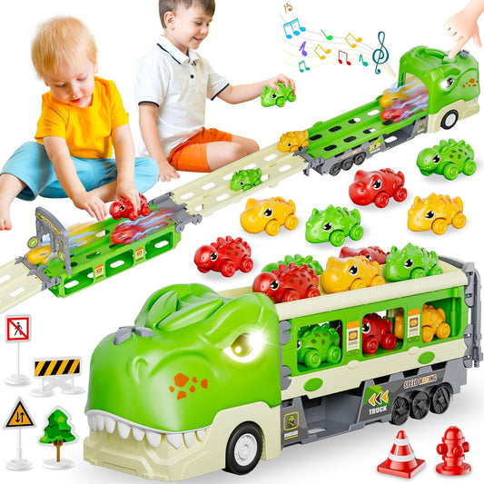 Dinosaur Truck Toy – Foldable Track with 2-Player Racing Mode
