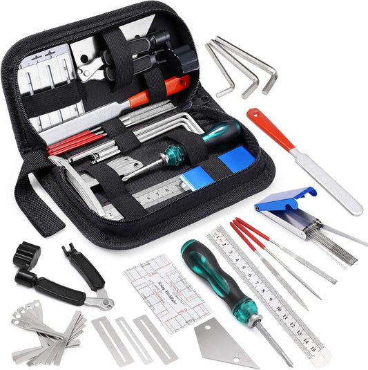 25-Piece Guitar Repair Tool Kit | Portable Carrying Case | For Acoustic, Electric Guitars, Ukulele, Bass, Banjo
