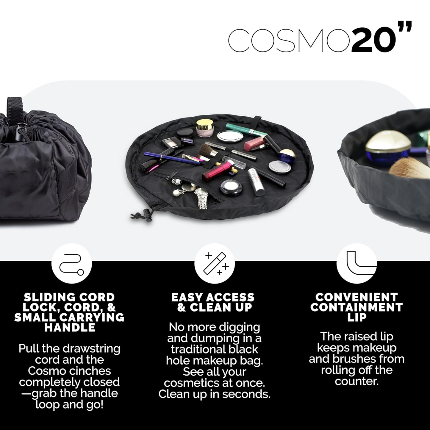 Drawstring Makeup Bag – Portable Travel Organizer with Pockets and Handles