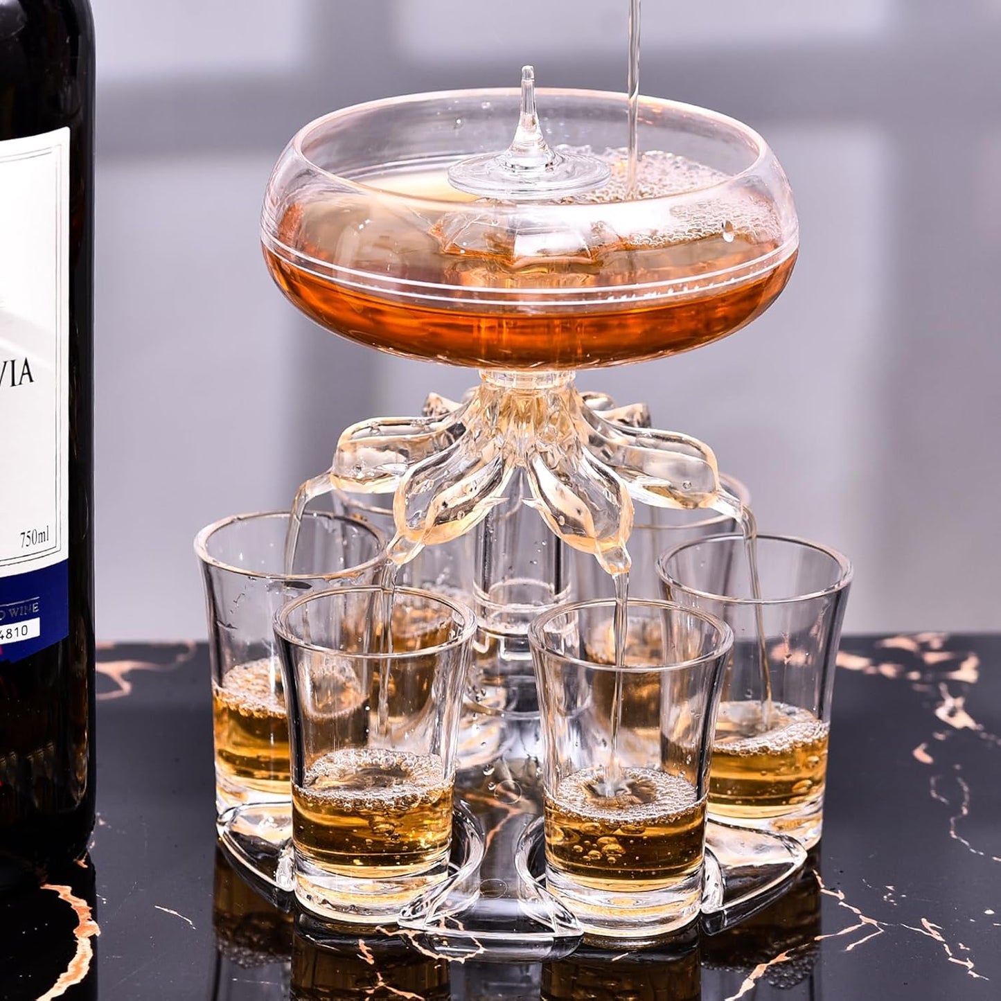 Wine Dispenser Set – With 6 Glasses | Liquid Separator Design | Upgraded Food-Grade Acrylic | Perfect for Parties & Bars