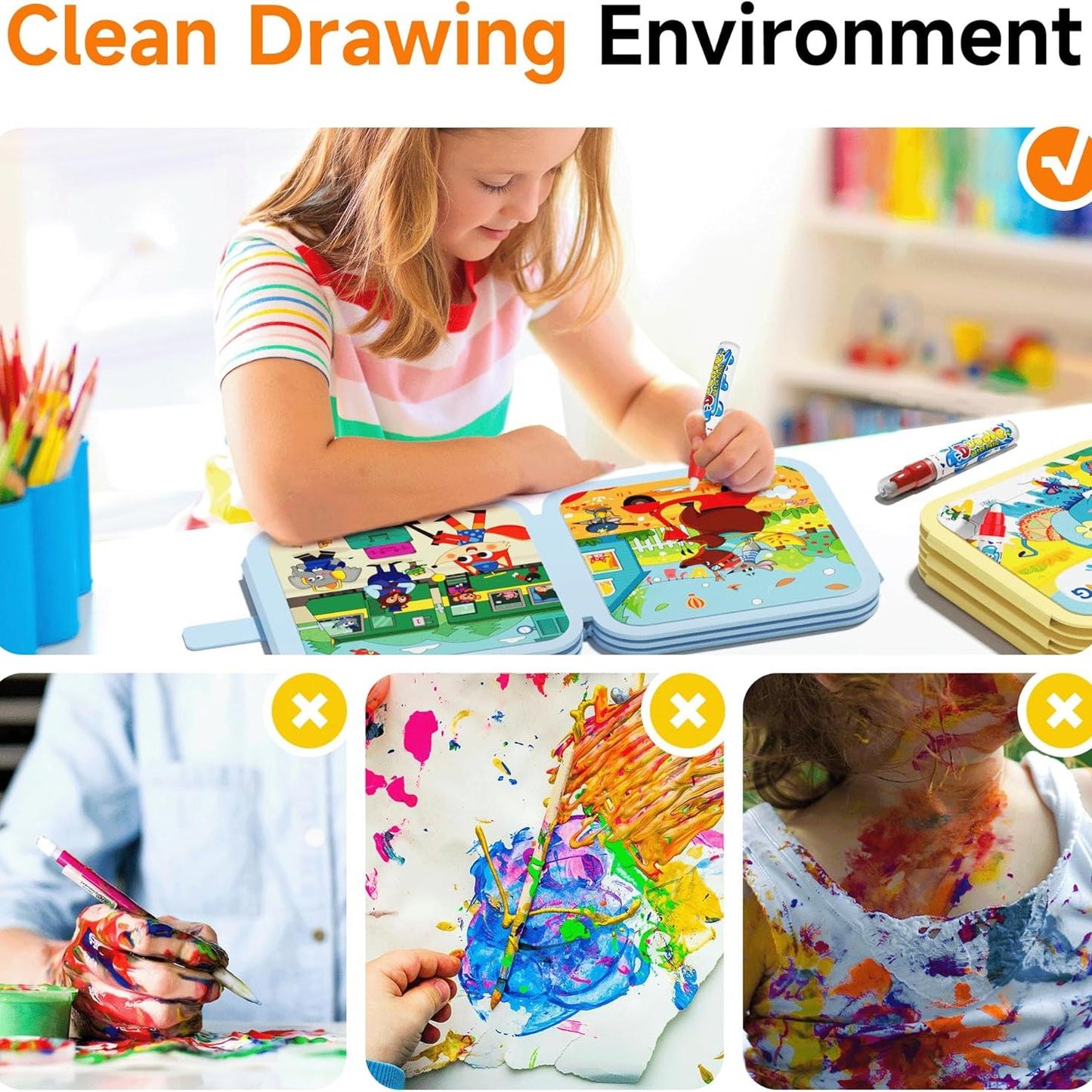 Reusable Water Coloring Book for Kids – 3 Pack Magic Water Drawing Books with Water Pens