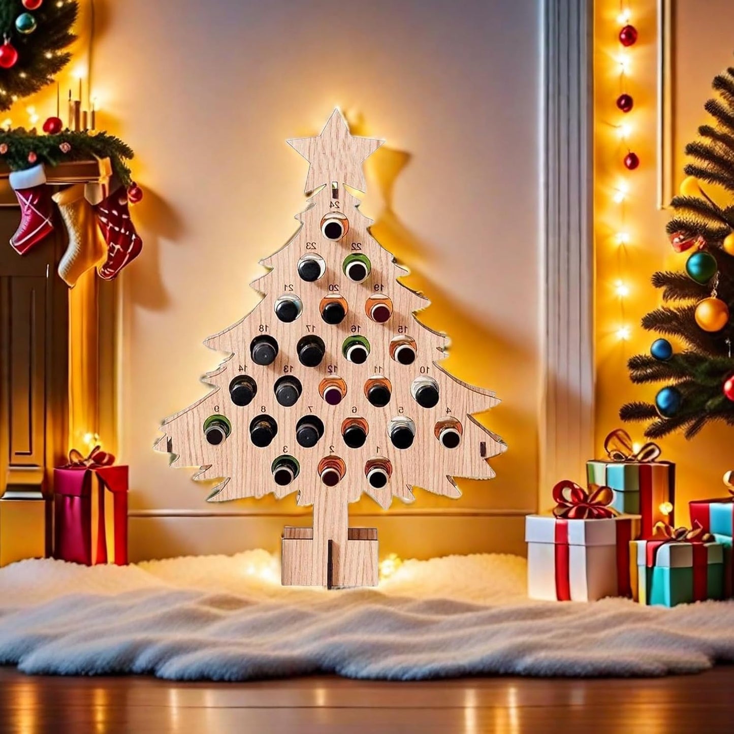 Wooden Christmas Advent Calendar Tree Bottle Holder | Countdown Wine Rack