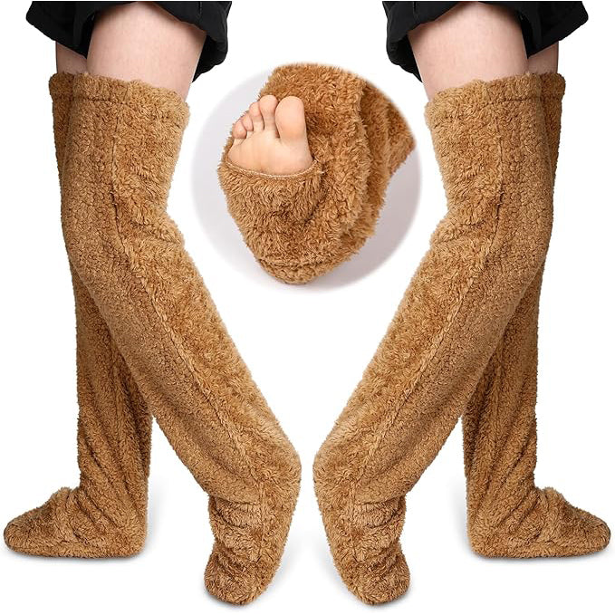 2 Pairs of Fuzzy Over-the-Knee Warm Socks for Women – Winter Plush Leg Warmers