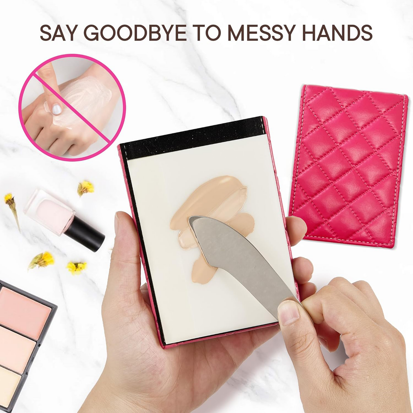 Foundation Cream Makeup Mixing Palette Set – Portable Travel Mirror with Disposable Palette Papers