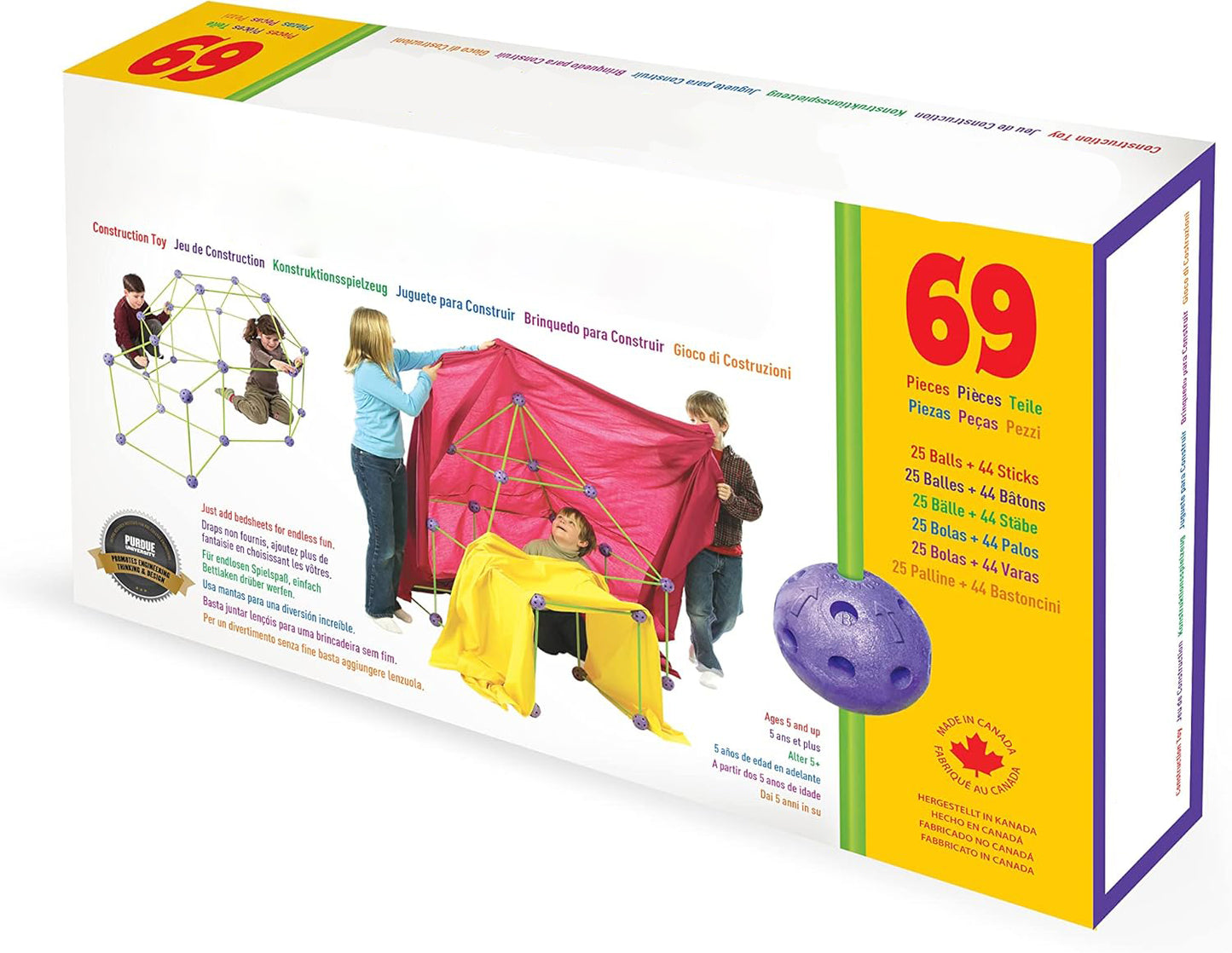 Crazy Forts – 69-Piece DIY Indoor/Outdoor Fort Building Toy Set | STEAM Creative Construction Kit