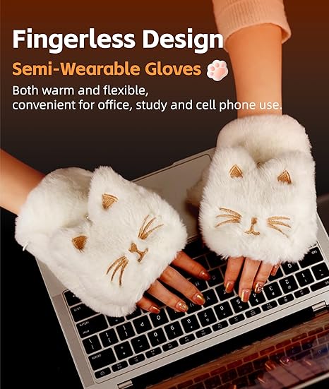 Cute Electric Heated Gloves – 3000mAh Battery, Wearable Hand Warmers for Women