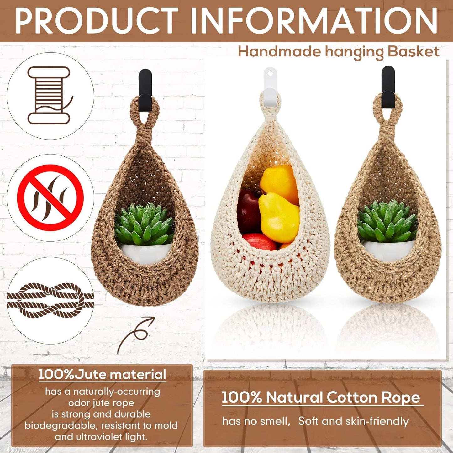 Wall Hanging Baskets – Boho Teardrop Cotton Storage for Vegetables & Fruits