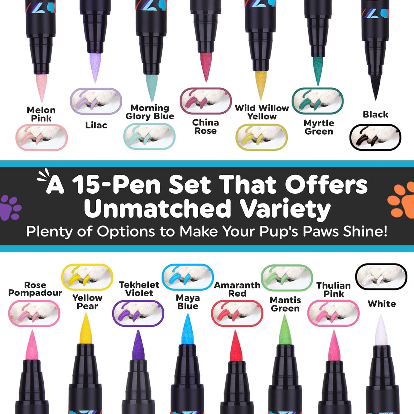 Pet Nail Polish Pen – Quick-Dry, 15 Fun Colors for Dogs & Cats