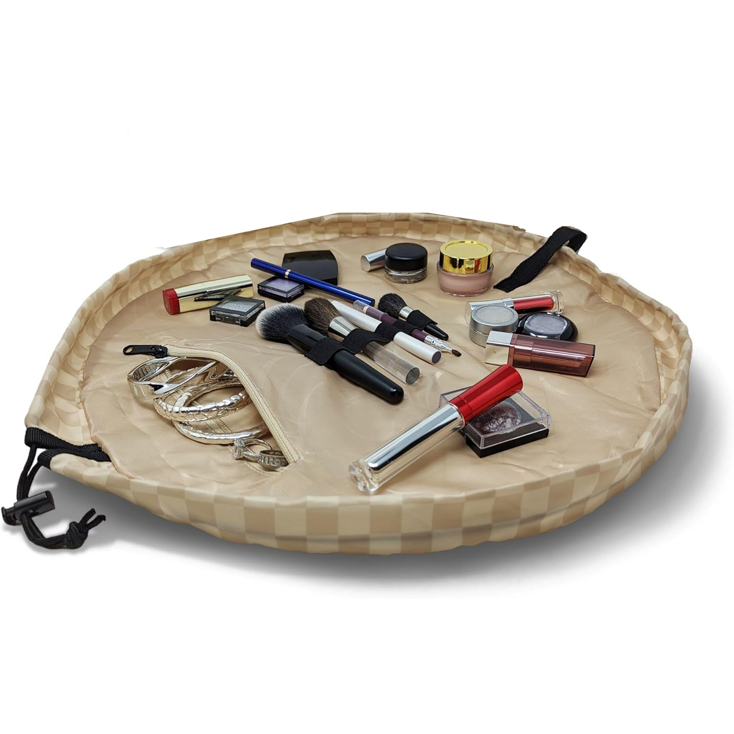 Drawstring Makeup Bag – Portable Travel Organizer with Pockets and Handles