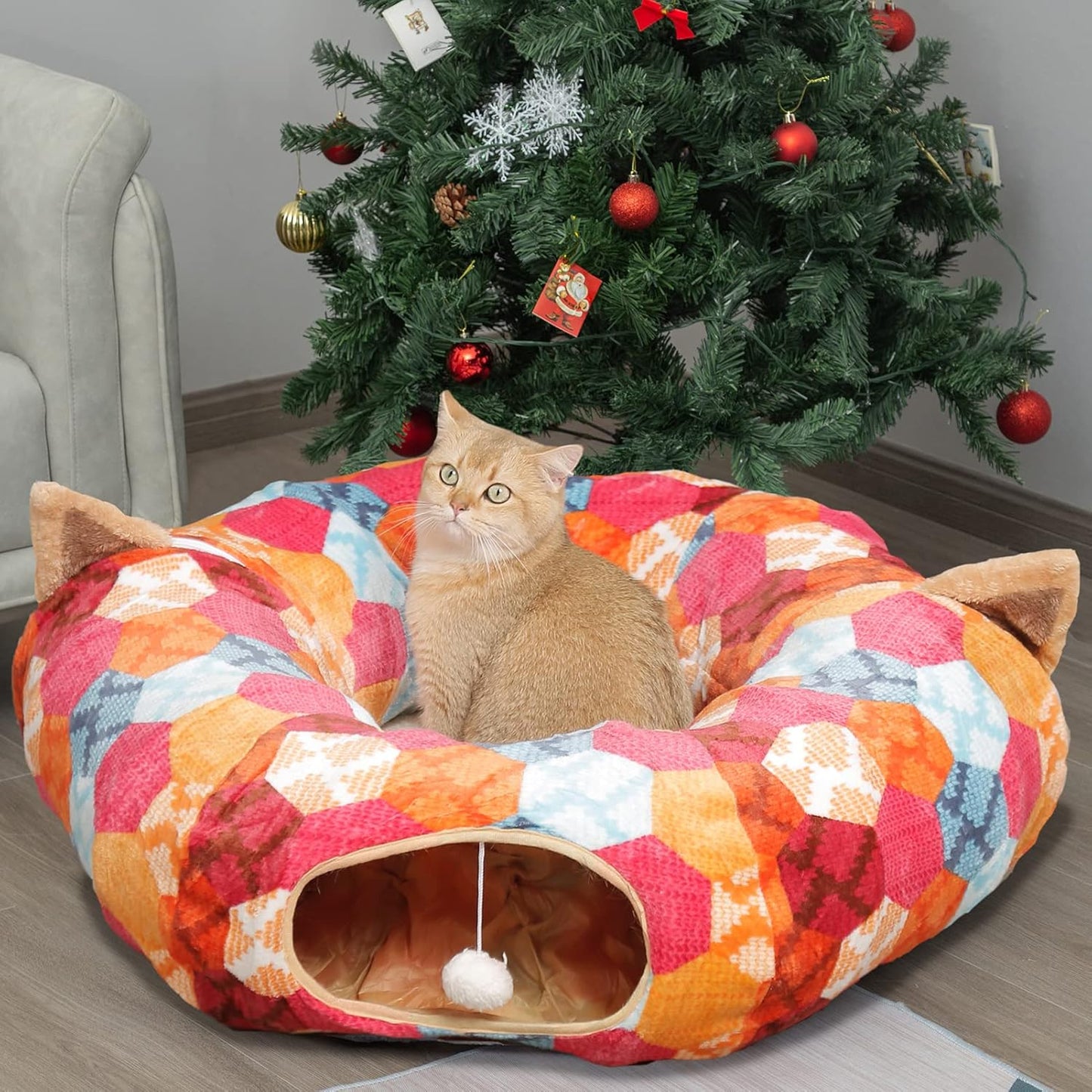 Christmas Tree Cat Tunnel Bed – 2-in-1 Play Tunnel & Cozy Resting Spot for Cats