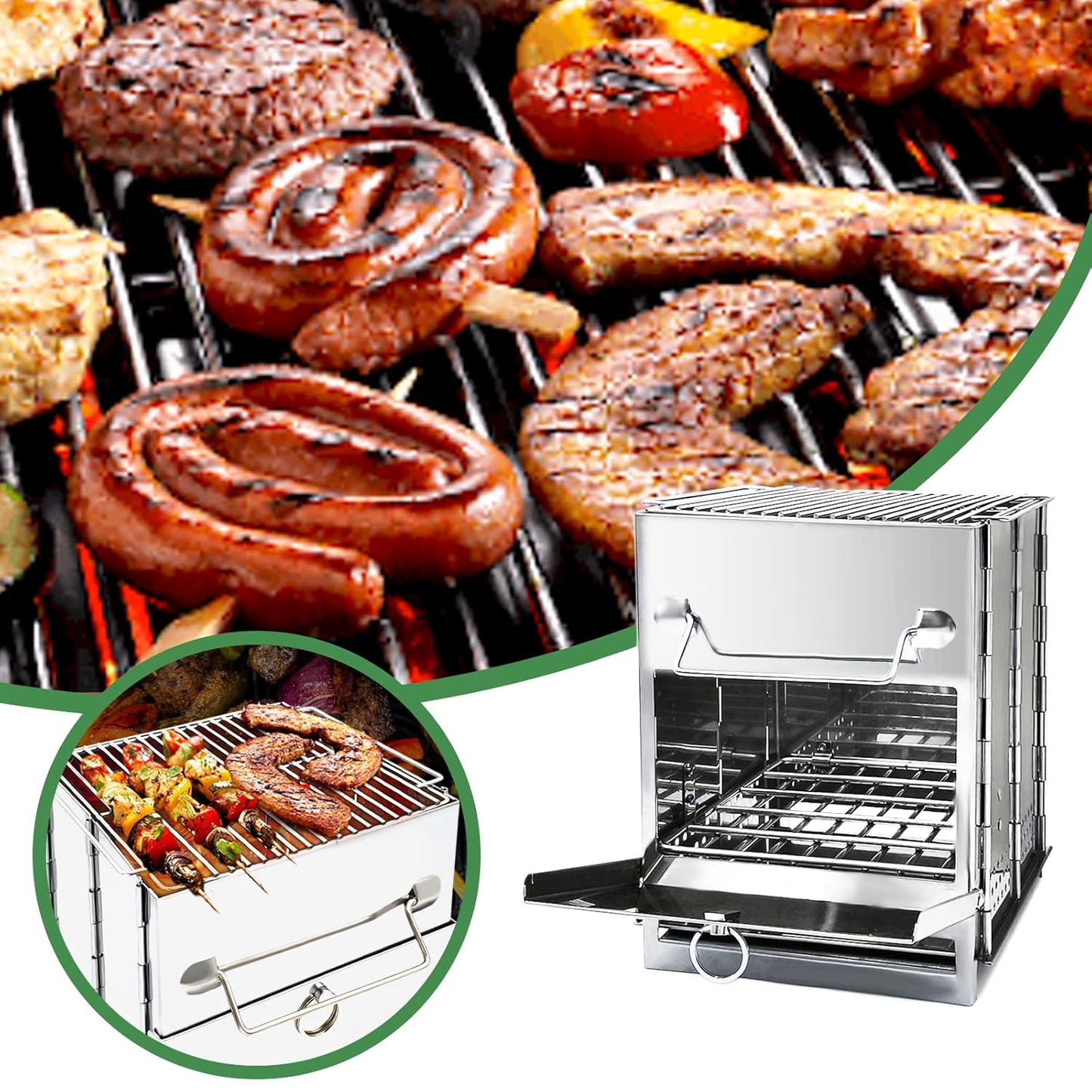 Firewood Stove – Stainless Steel Portable Charcoal Grill for Outdoor Cooking & Smoking