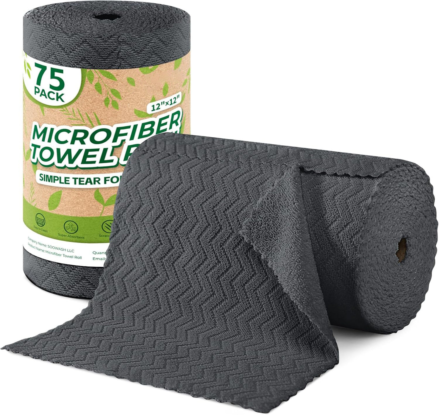 Microfiber Cleaning Cloth Roll – 75-Pack Tear-Off Towels | Reusable, Scratch-Free Dishcloth