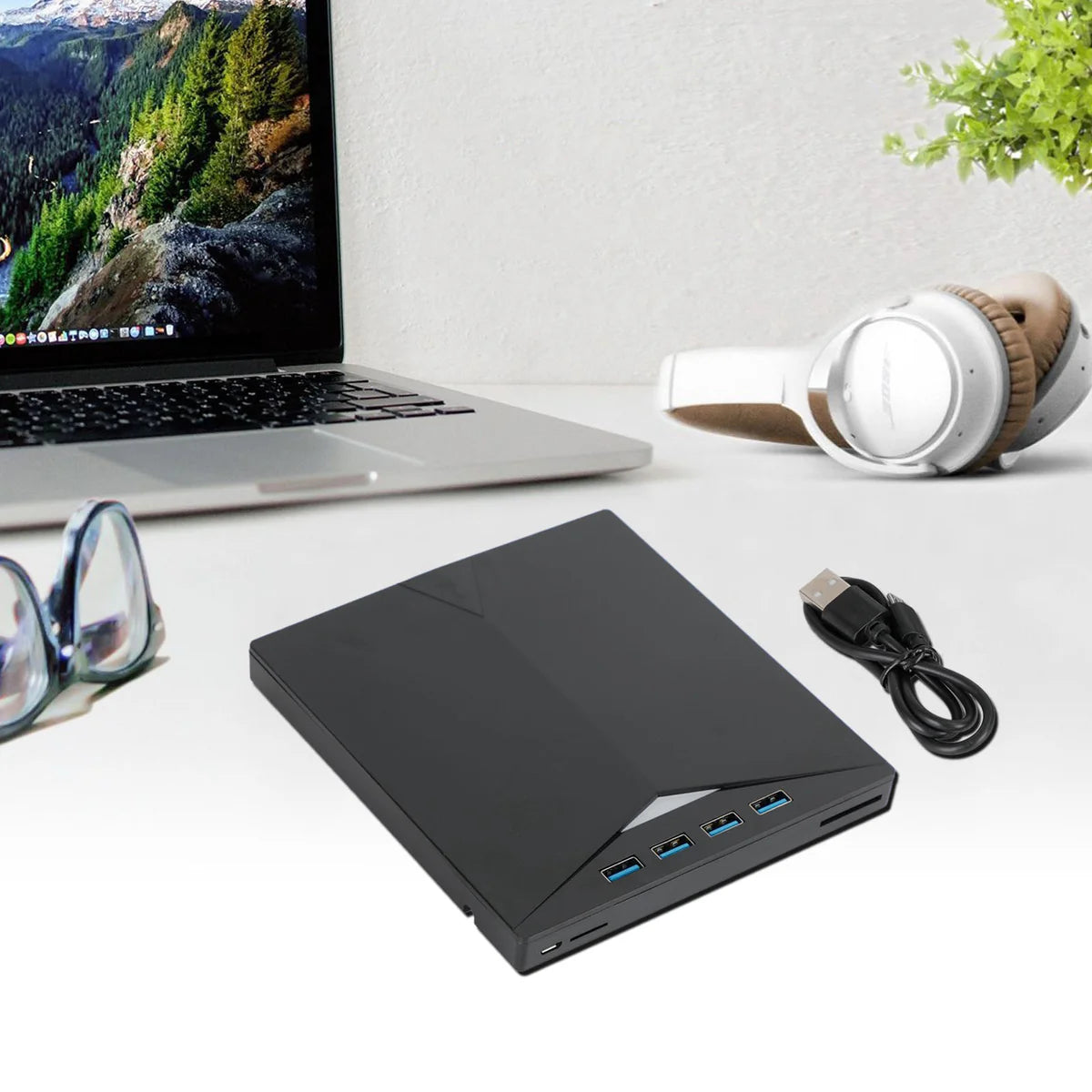 External DVD Drive – 7-in-1 Portable USB 3.0 CD/DVD Player & Burner with Type-C Hub
