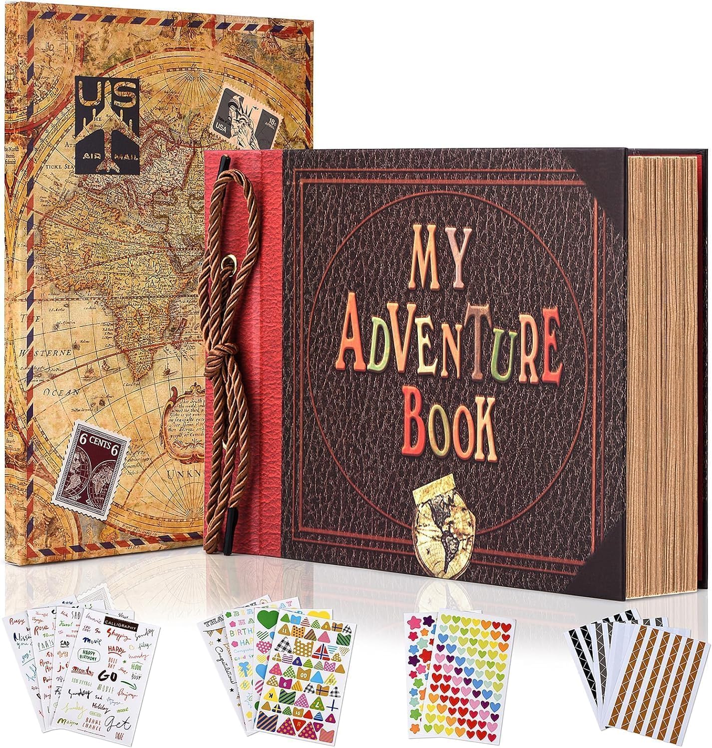 Adventure Book DIY Scrapbook Kit – 148 Pages with 3D Embossed Leather Cover & Full Accessories