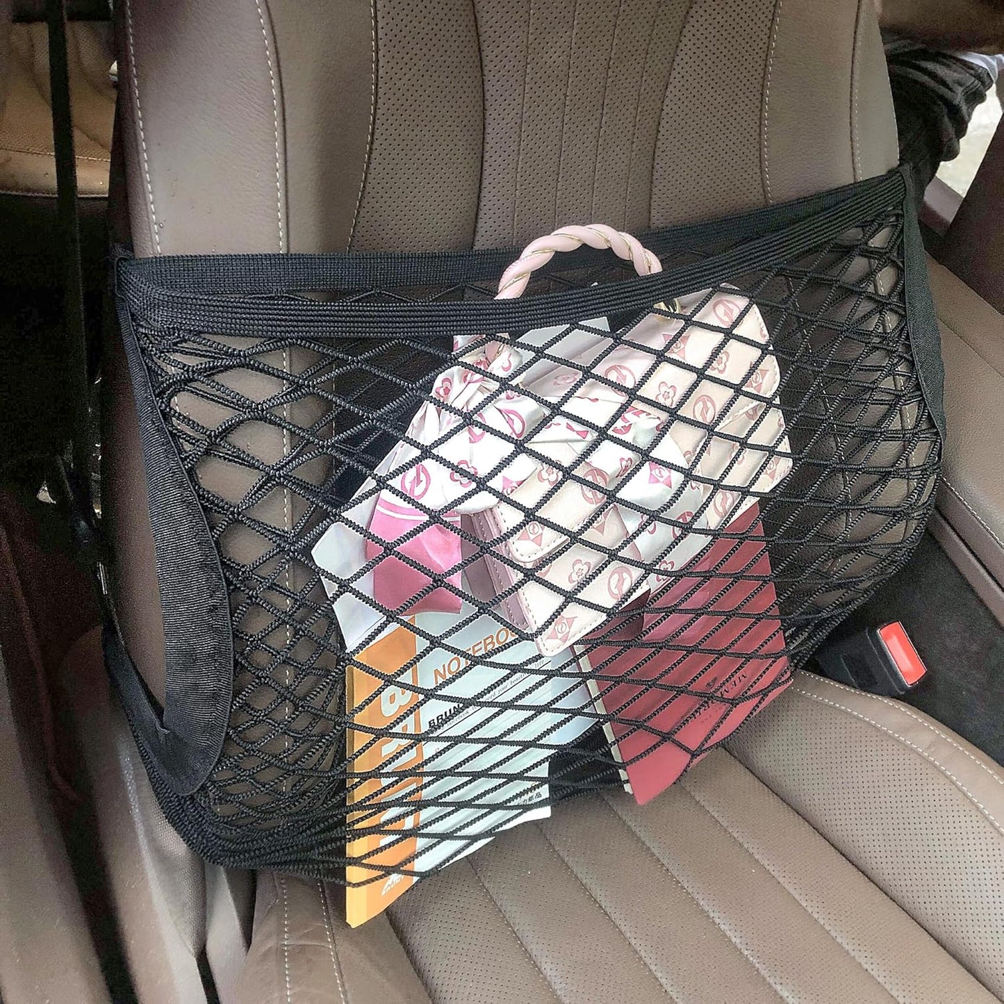 Car Seat Net Organizer – 2-Layer Front Seat Storage Bag