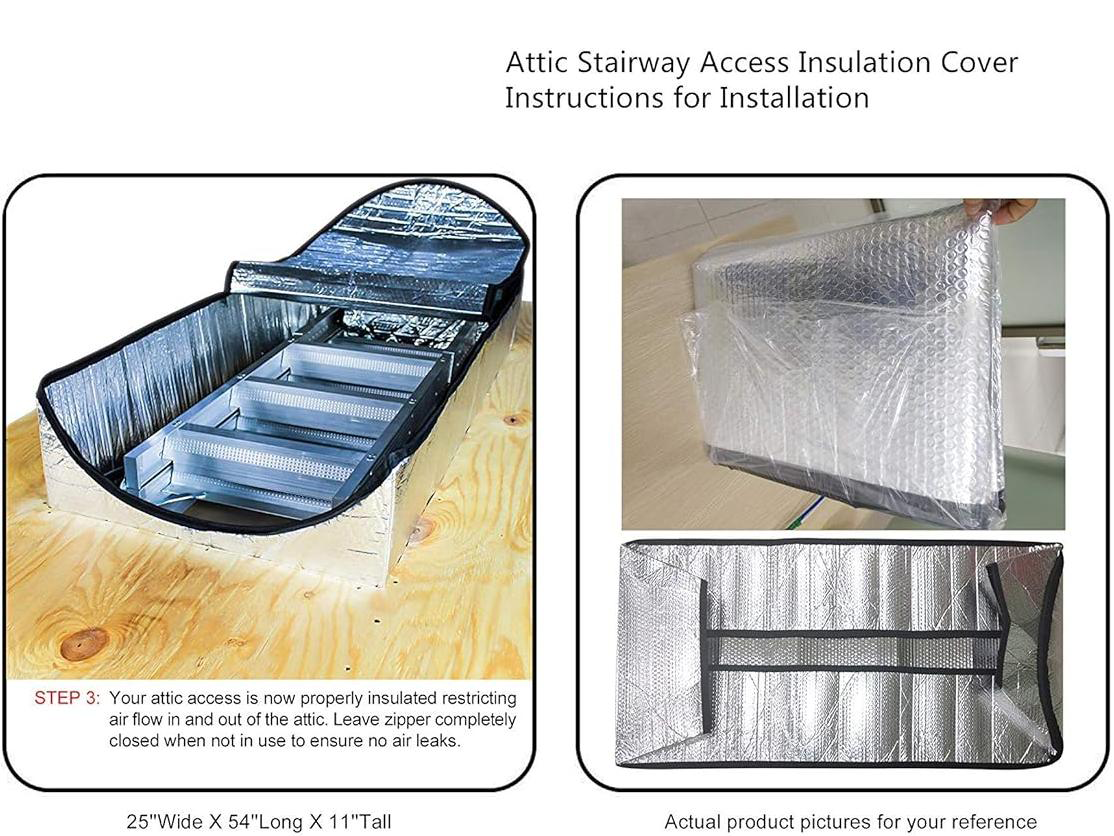 Attic Stairway Insulation Cover – Energy-Saving Aluminum Tent with Easy Access Zipper (25" x 54" x 11")