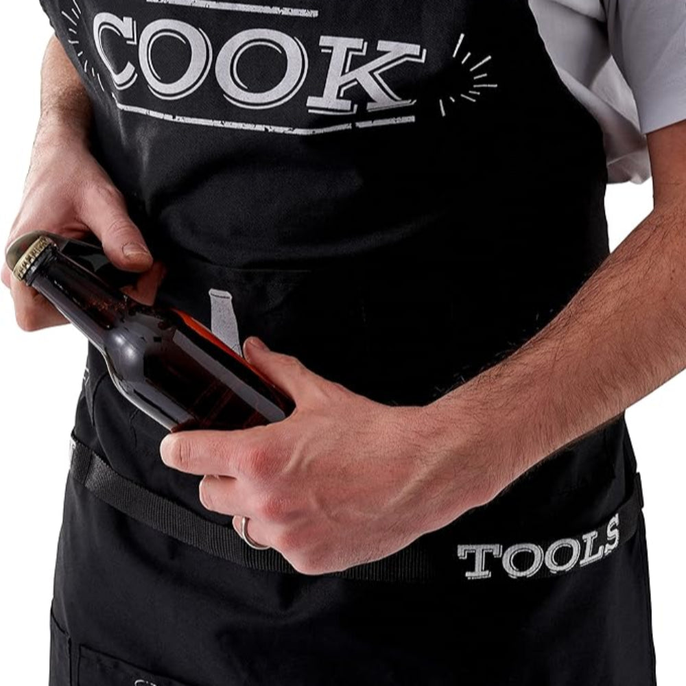 Premium BBQ Apron with 7 Spice Pockets & Bottle Opener – Durable, Fun & Practical for Grilling Parties