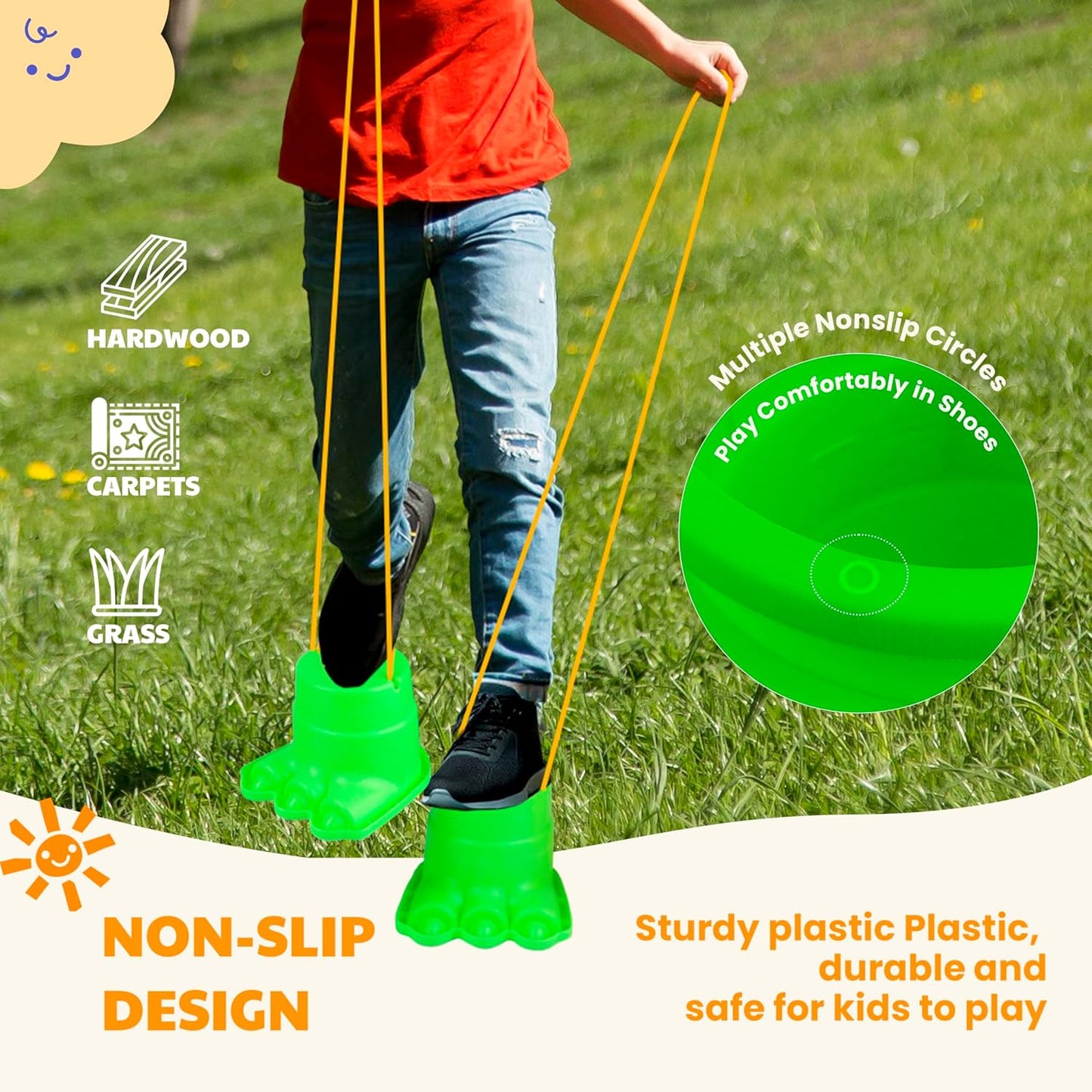 Children's Balance Stilts – 4 Pairs (8 Stilts) with Monster Feet for Balance & Coordination