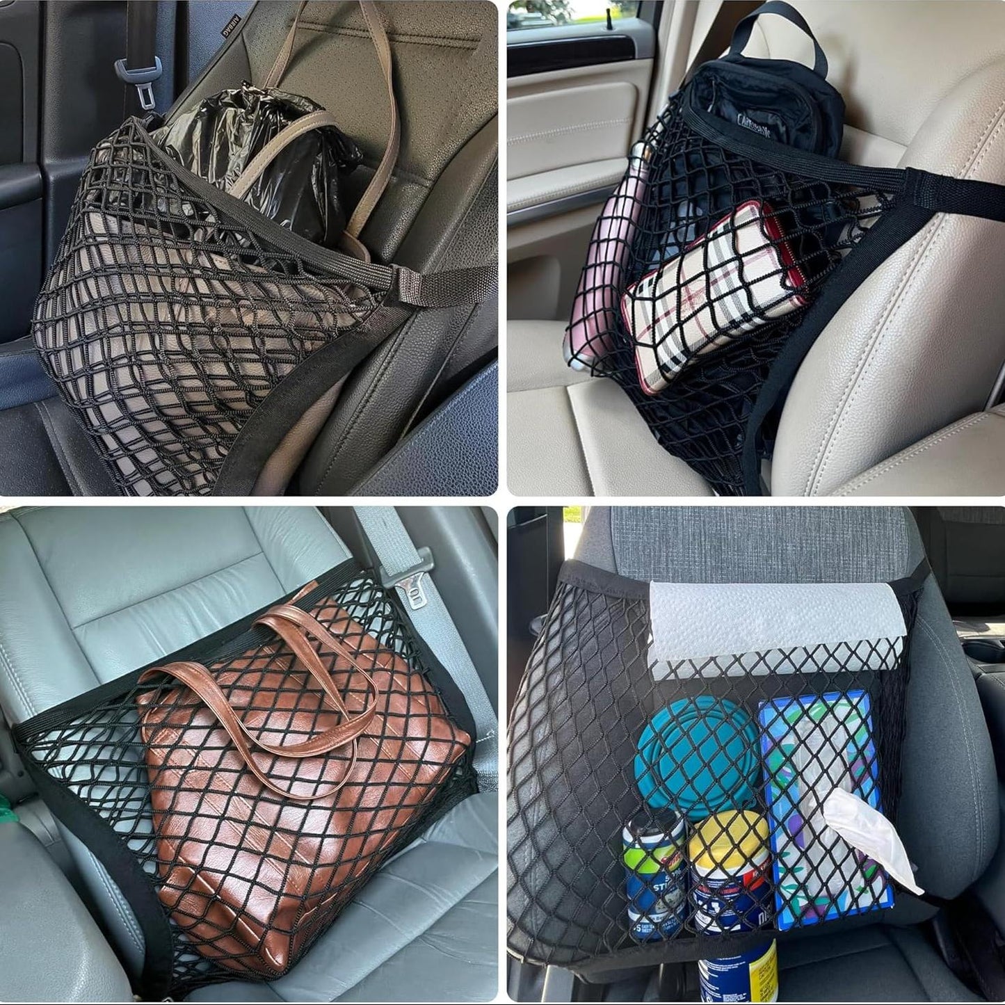 Car Seat Net Organizer – 2-Layer Front Seat Storage Bag
